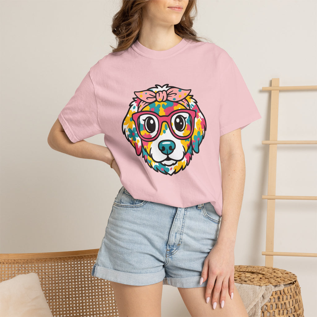 Dog Head Shirt Easter Animal Gift Women Comic Tee Puppy T-Shirt Easter Fan Cartoon Tshirt Creature Graphic Vibrant Spectacles Tshirt