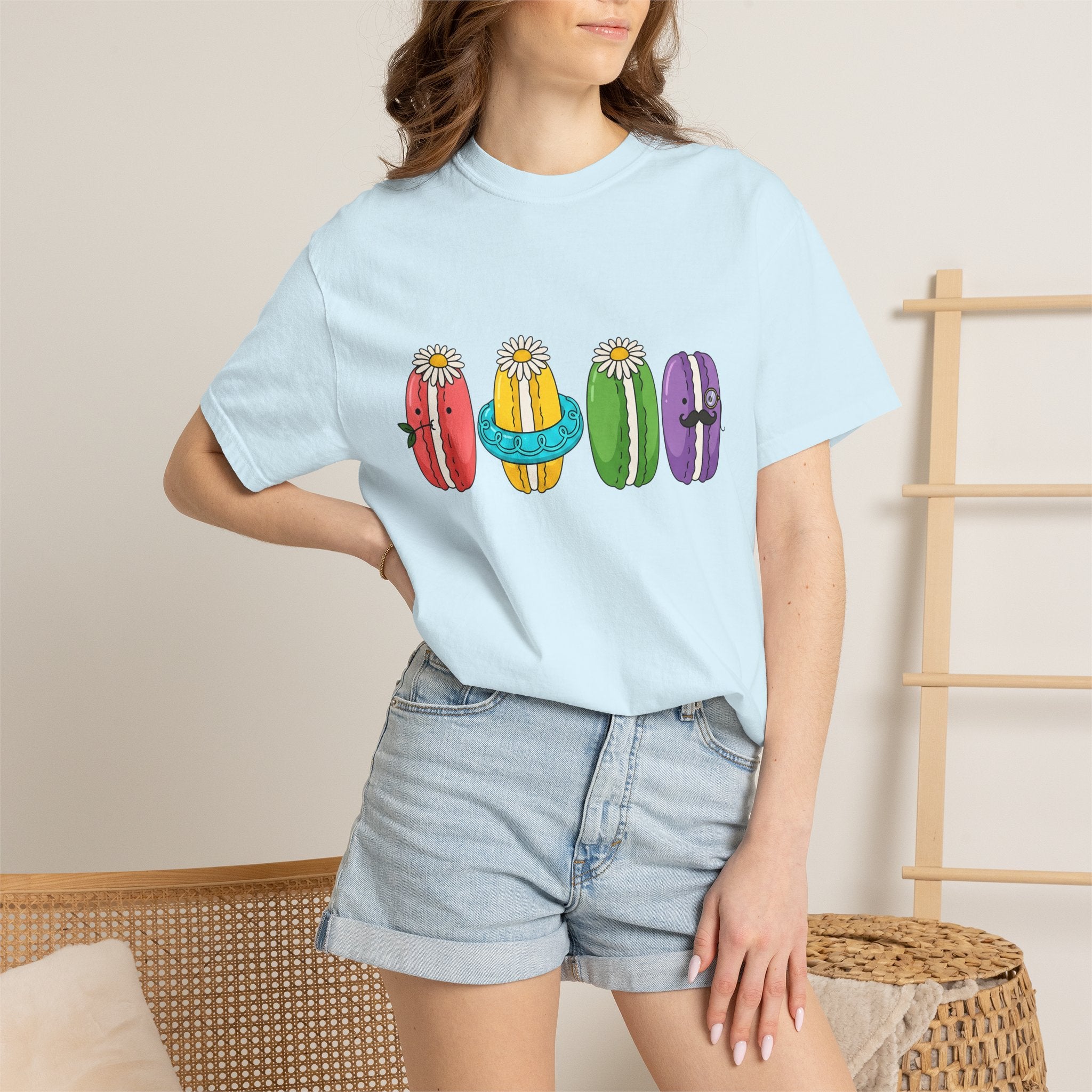 Cute Macarons Shirt Desserts Food Gift Women Kawaii Tee Macaron T-Shirt Pastry Fan Mochi Tshirt Foodie Graphic Cartoon Flowers Tshirt
