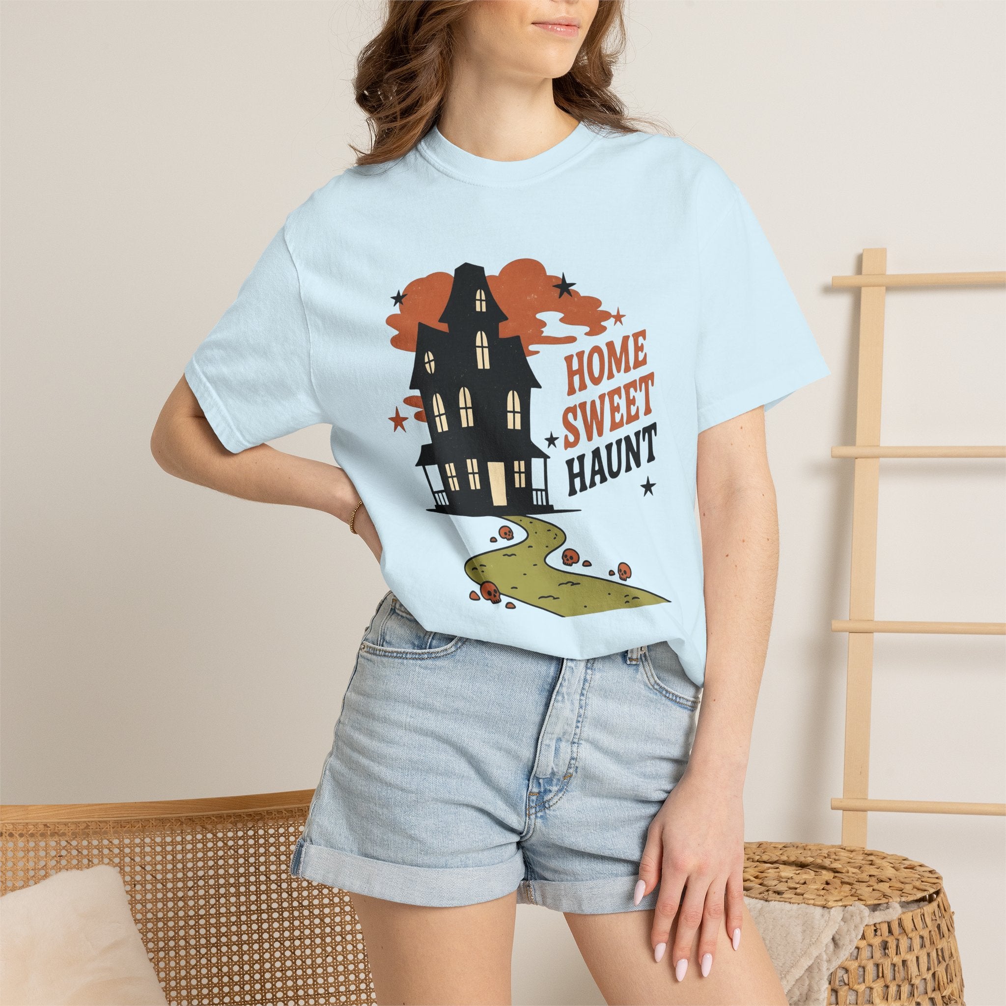 Ghost House Shirt Halloween Monster Gift Women Hand Drawn Tee Haunted House T-Shirt Horror Fan Spooky Tshirt Creature Graphic Sketch Skull