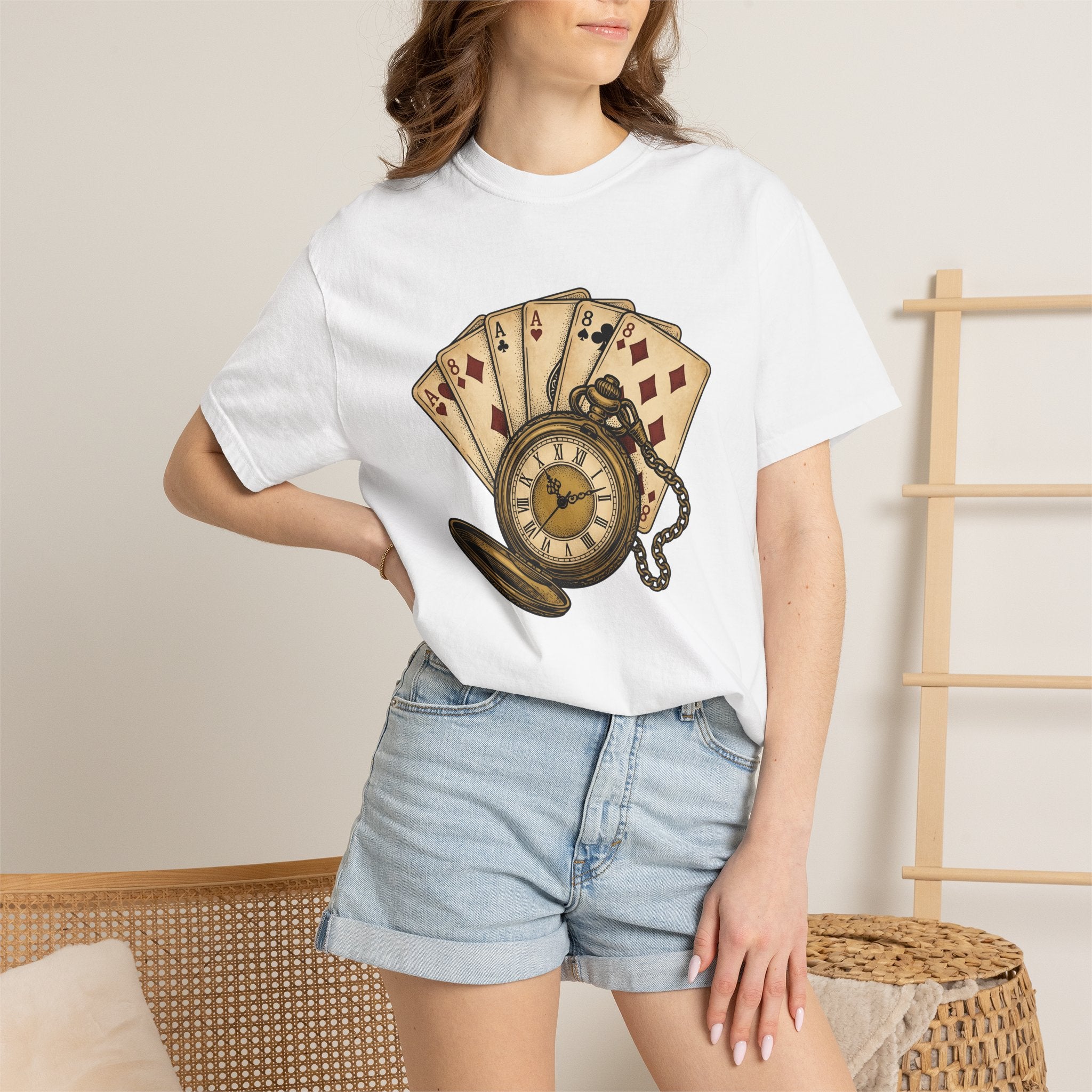 Pocket Watch Card Deck Shirt Poker Betting Gift Women Old Fashioned Tee Playing Card T-Shirt Gambler Fan Vintage Tshirt Wagering Graphic