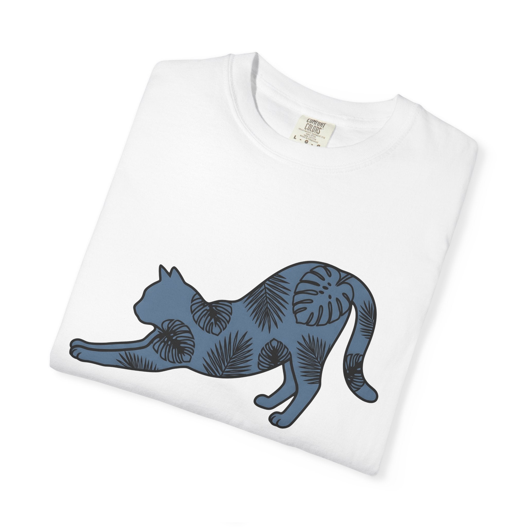 Stretching Kitten Shirt Cat Wildlife Gift Women Floral Tee Kitten T-Shirt Cat Fan Fancy Tshirt Wildlife Graphic Simple Palm Leaves Tshirt