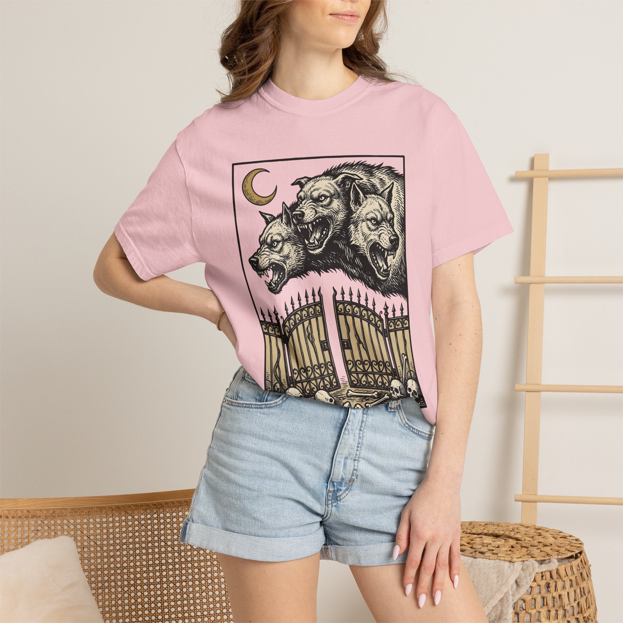 Three-Headed Dog Shirt Gothic Legends Gift Women Dark Art Tee Cerberus T-Shirt Goth Fan Macabre Tshirt Mythology Graphic Retro Bones Tshirt
