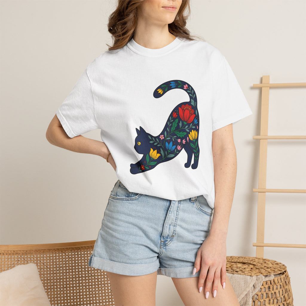 Floral Cat Shirt Cat Botanical Gift Women Boho Tee Kitty T-Shirt Cat Fan Fauvist Tshirt Floral Graphic Folk Art Wildflowers Tshirt