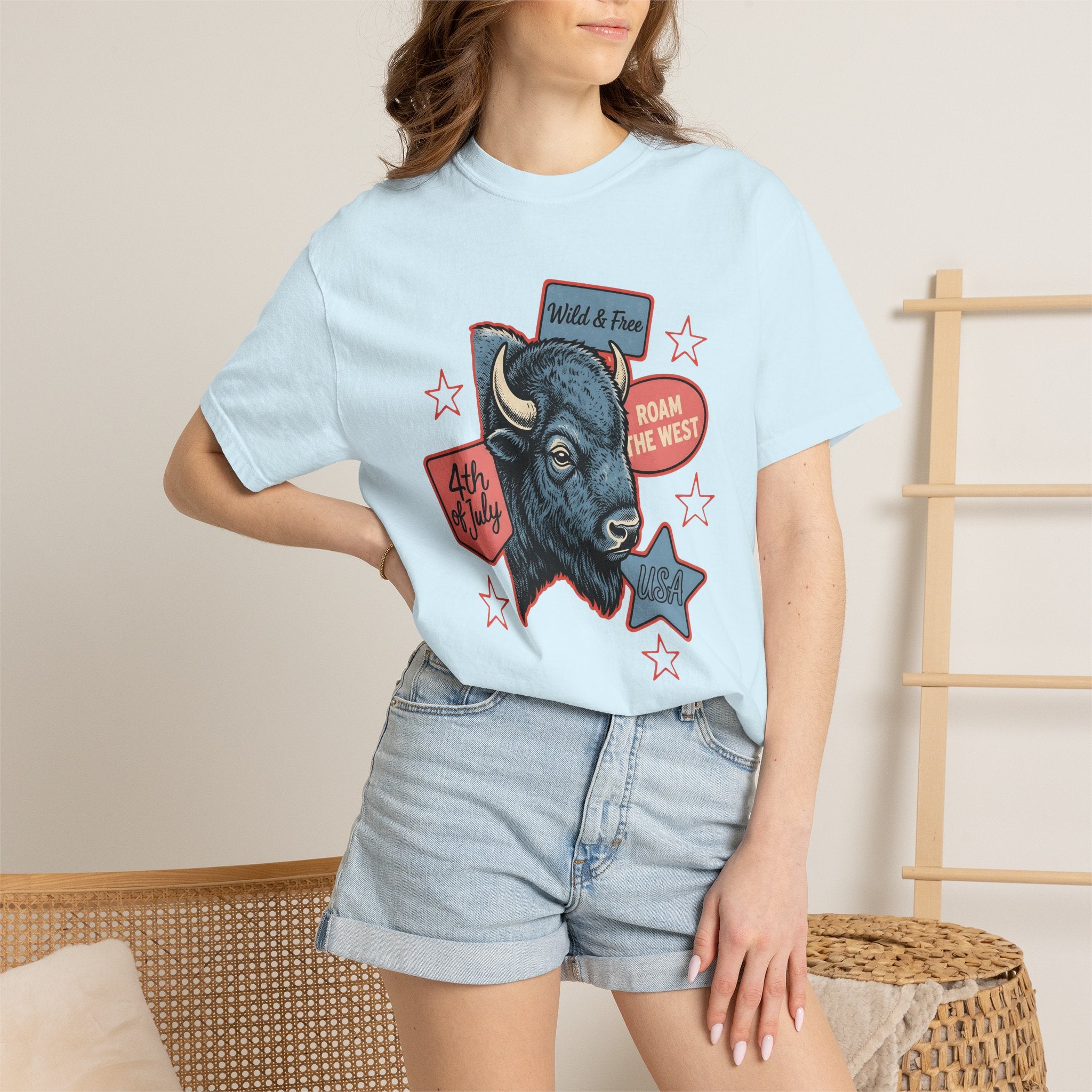 Bison Graphic Shirt 4th Of July Patriotic Gift Women Vintage Tee Buffalo T-Shirt Independence Fan American Tshirt National Graphic Retro