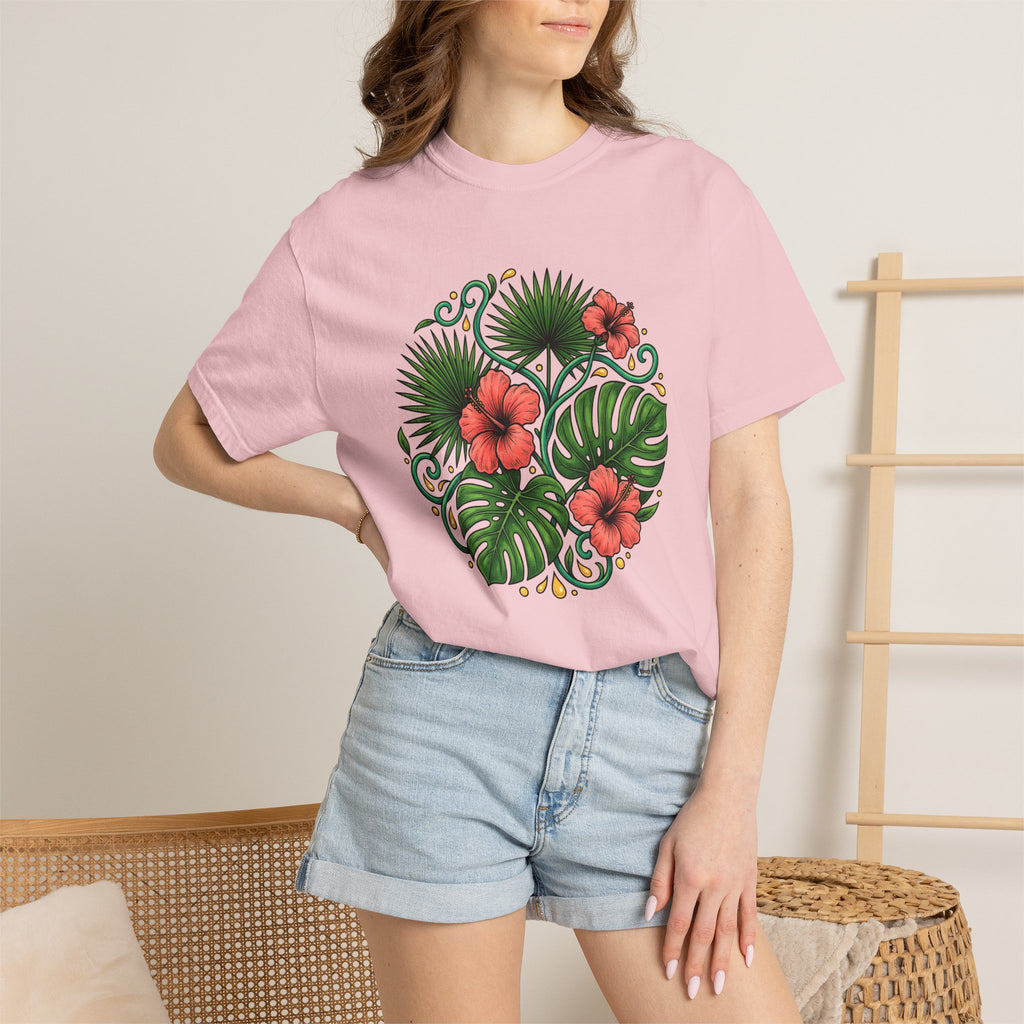 Tropical Blooms Shirt Floral Plants Gift Women Floral Illustration Tee Tropical Flowers T-Shirt Flower Fan Botanical Tshirt Foliage Graphic