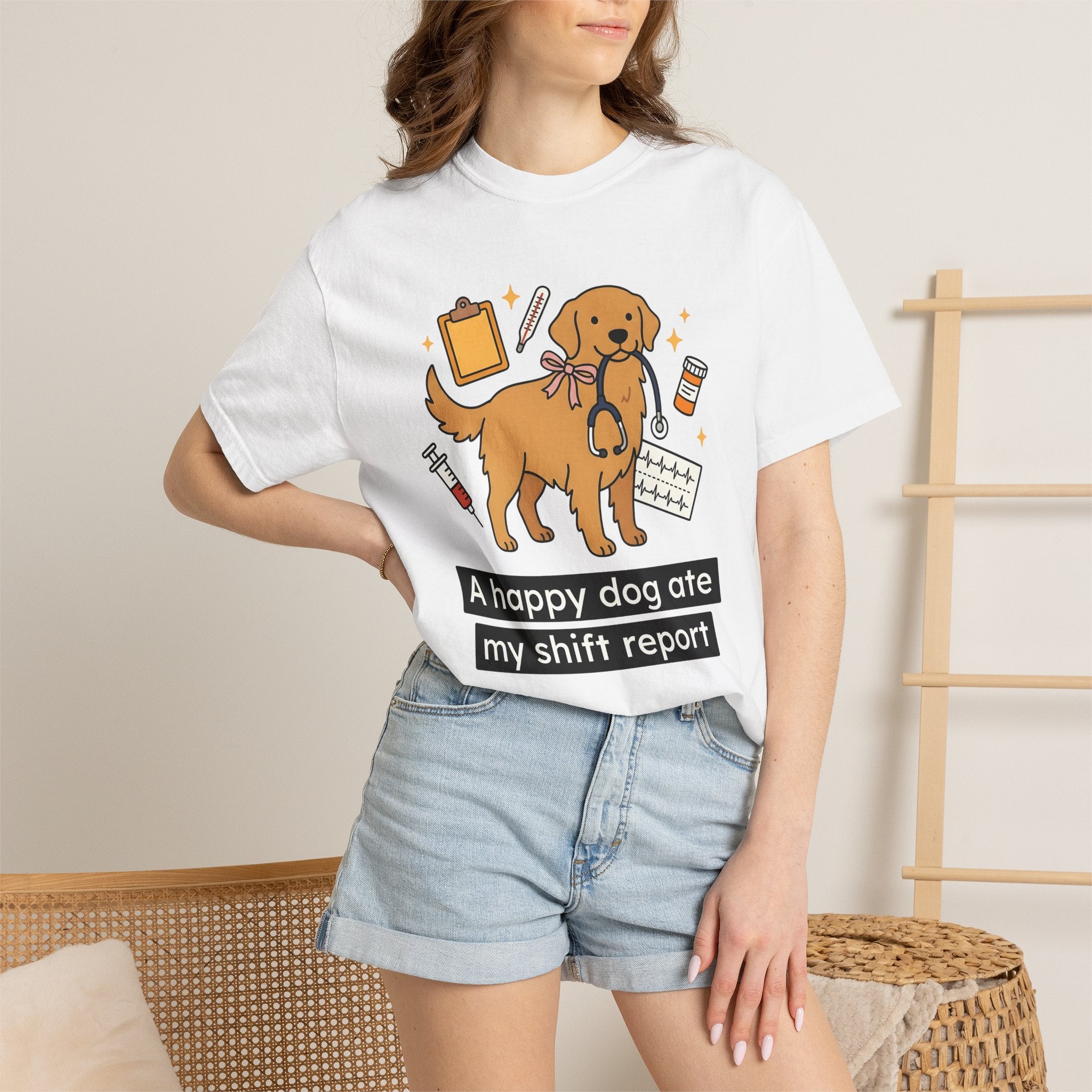 Retriever Dog Shirt Nurse Puppy Fan Gift Women Hand Drawn Tee Dog T-Shirt Healthcare Enthusiast Illustrated Graphic Dog Minimalist Vet