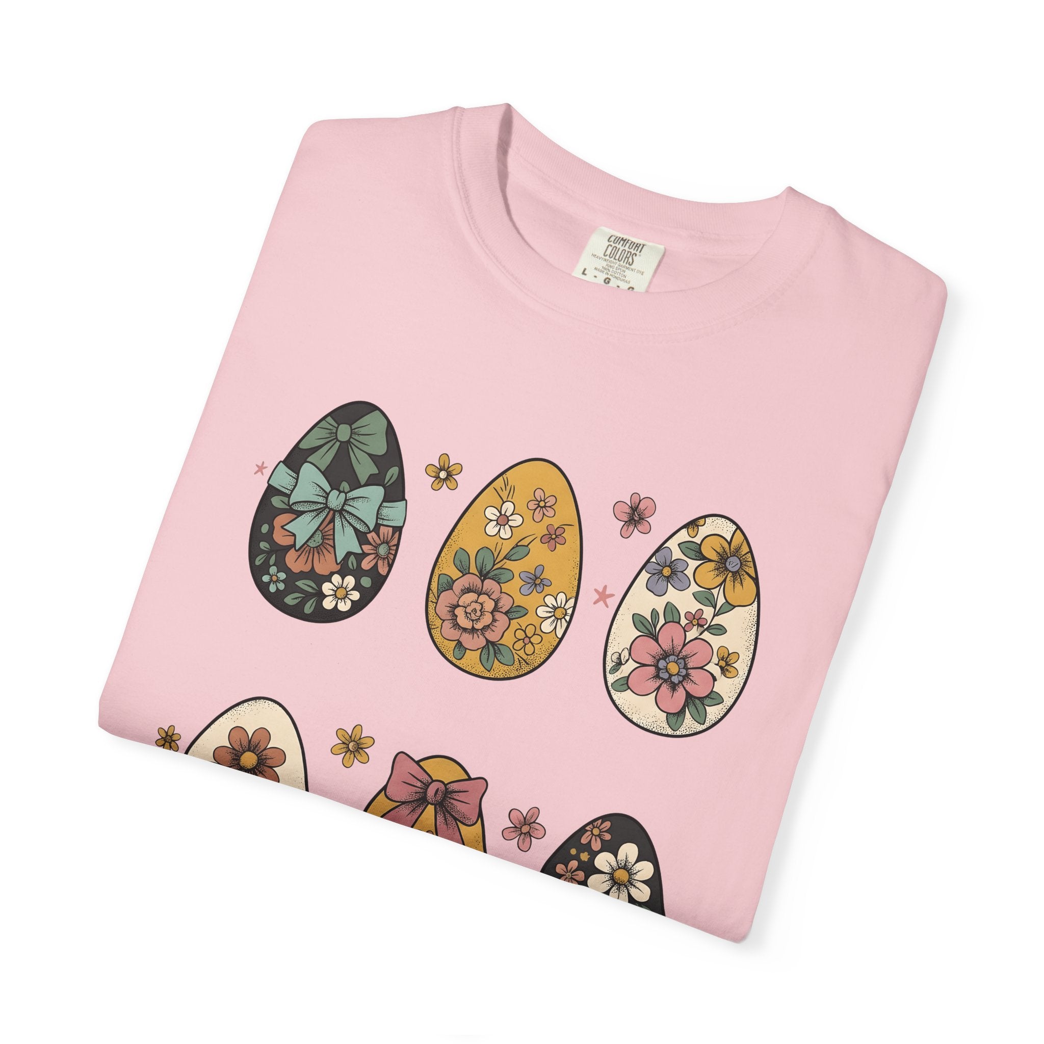 Flower Eggs Shirt Easter Garden Gift Women Hippie Tee Easter Egg T-Shirt Spring Fan Boho Tshirt Yard Graphic Retro Ribbon Tshirt
