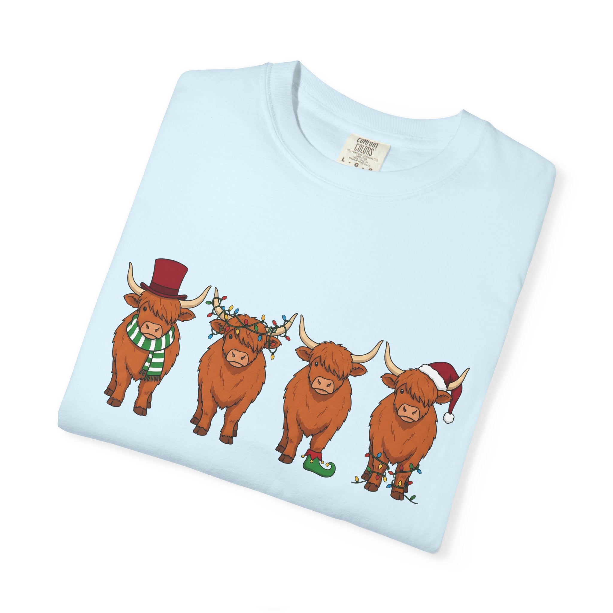 Scottish Cow Shirt Christmas Wildlife Gift Women Comic Tee Highland Cow T-Shirt Christmas Fan Cartoon Tshirt Wildlife Graphic Chibi Holiday