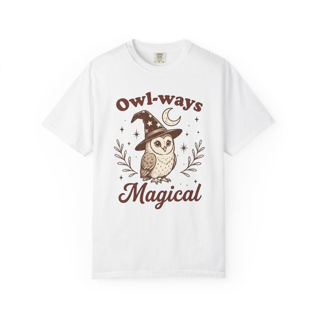 Owl Warlock Hat Shirt Halloween Mystic Gift Women Old School Tee Wizard Hat T-Shirt Horror Fan Witchery Graphic Tshirt Outline Nightlight