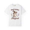 Owl Warlock Hat Shirt Halloween Mystic Gift Women Old School Tee Wizard Hat T-Shirt Horror Fan Witchery Graphic Tshirt Outline Nightlight