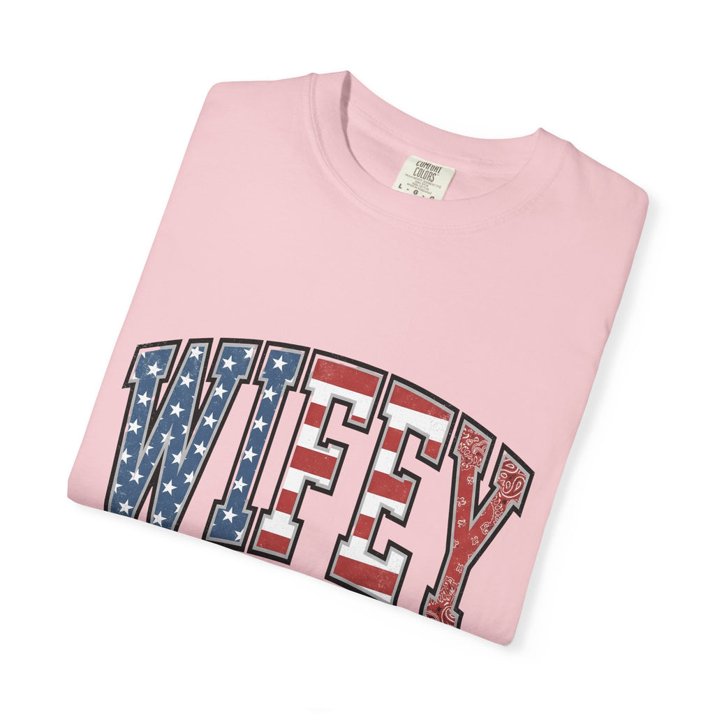 American Flag Lettering Shirt America/4th Of July Spouse Gift Women Grunge Tee Typography T-Shirt Patriot Fan Distressed Tshirt Husband