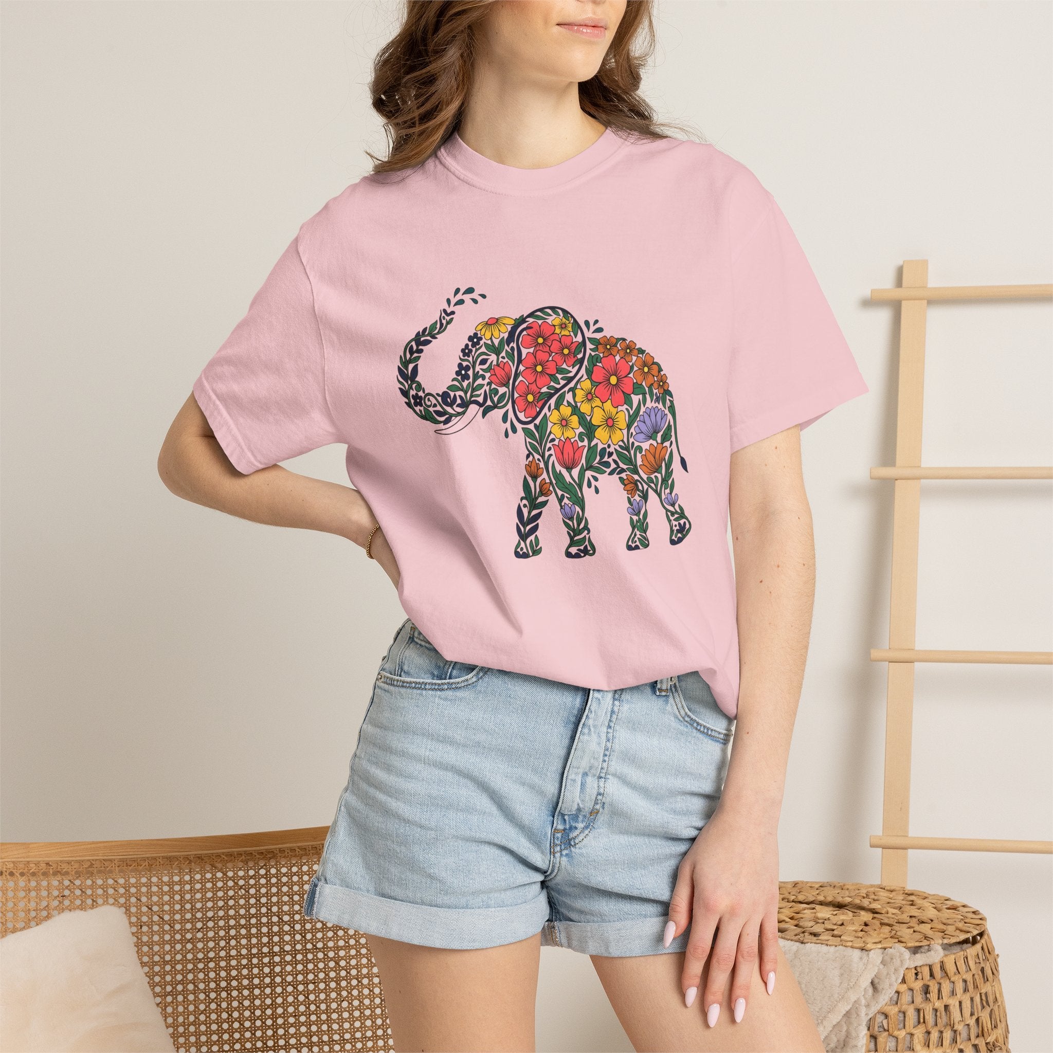 Floral Pachyderm Shirt St. Valentine's Day Critter Gift Women Vintage Tee Elephant T-Shirt Valentine Fan Retro Tshirt Animal Graphic