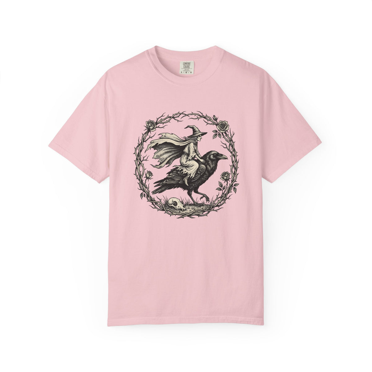 Sorceress Raven Shirt Witchcraft Fall Gift Women Creepy Tee Witch T-Shirt Pagan Enthusiast Spooky Tshirt Autumn Graphic Aged Bloom Tshirt