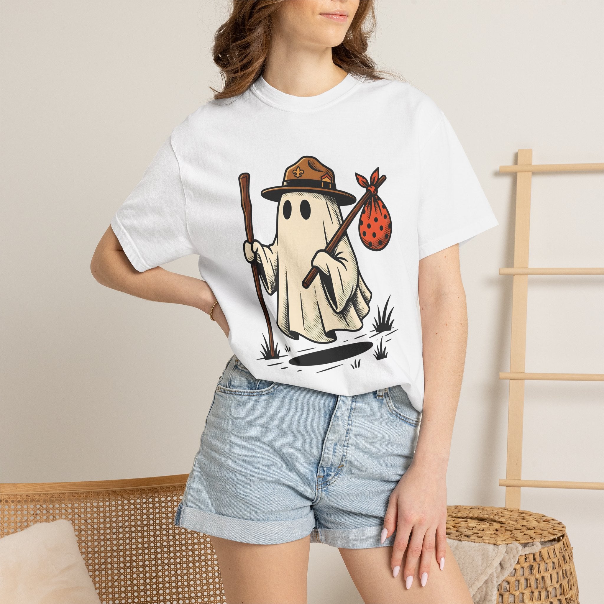 Ghost Camper Shirt Funny Halloween Gift Women Cartoon Tee Campervan T-Shirt Humor Fan Comic Tshirt Spooky Graphic Vintage Scout Hat Tshirt