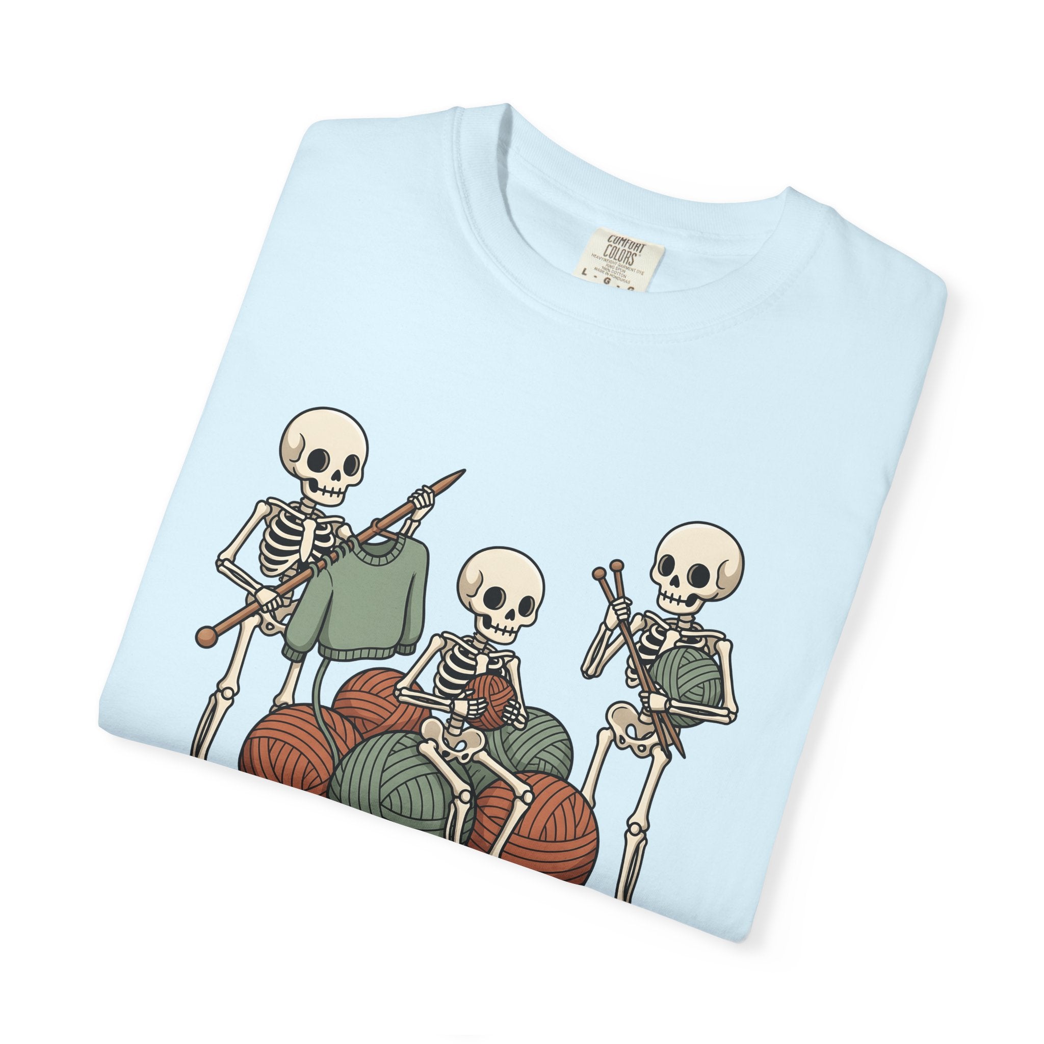 Skeleton Knitting Shirt Halloween Knitting Gift Women Cartoon Tee Bone Knitting T-Shirt Horror Fan Cartoonish Tshirt Knitting Design Hand