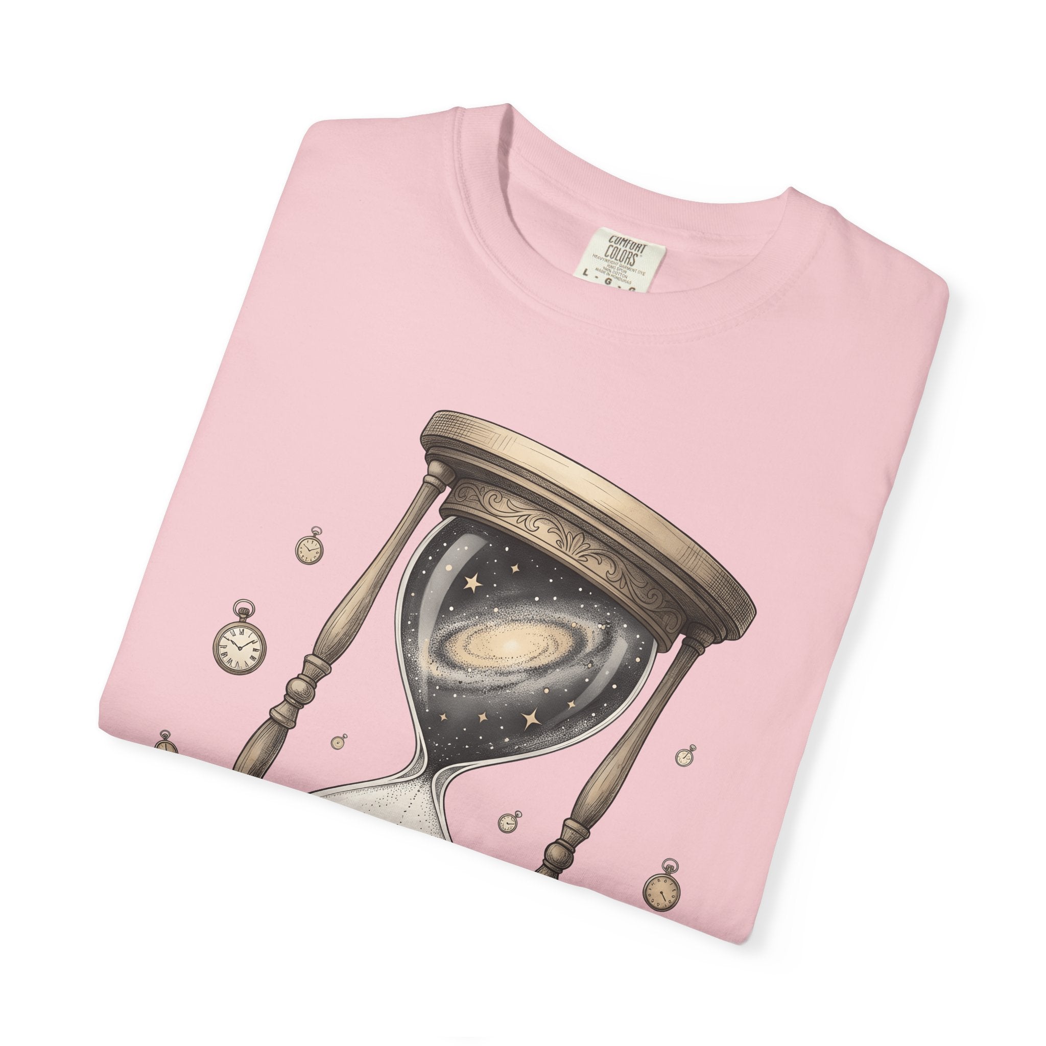Sandglass Galaxy Shirt Time Astronomy Gift Women Old School Tee Galaxy T-Shirt Timekeeper Fan Cosmic Tshirt Universe Graphic Doodle Clock
