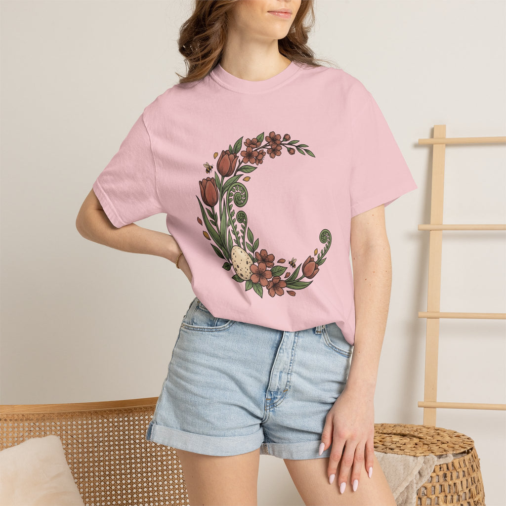 Bloom Egg Shirt Spring Festivity Gift Women Natural Tee Easter Egg T-Shirt Springtime Fan Organic Tshirt Celebration Graphic Sketch Insect