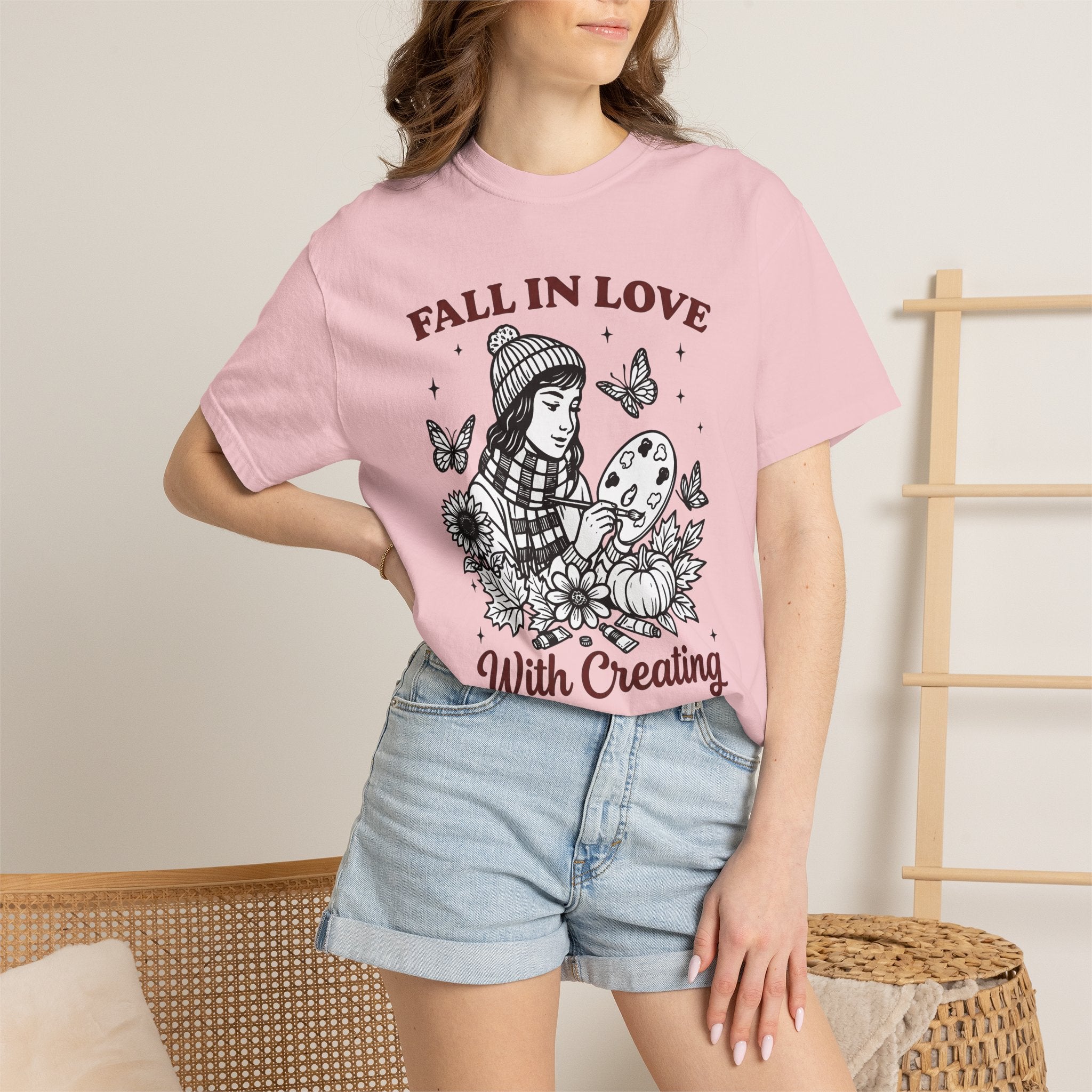 Artist Girl Shirt Art Autumn Gift Women Hand Drawn Tee Illustrator T-Shirt Artistic Art Enthusiast Drawing Design Fall Graphic Vintage