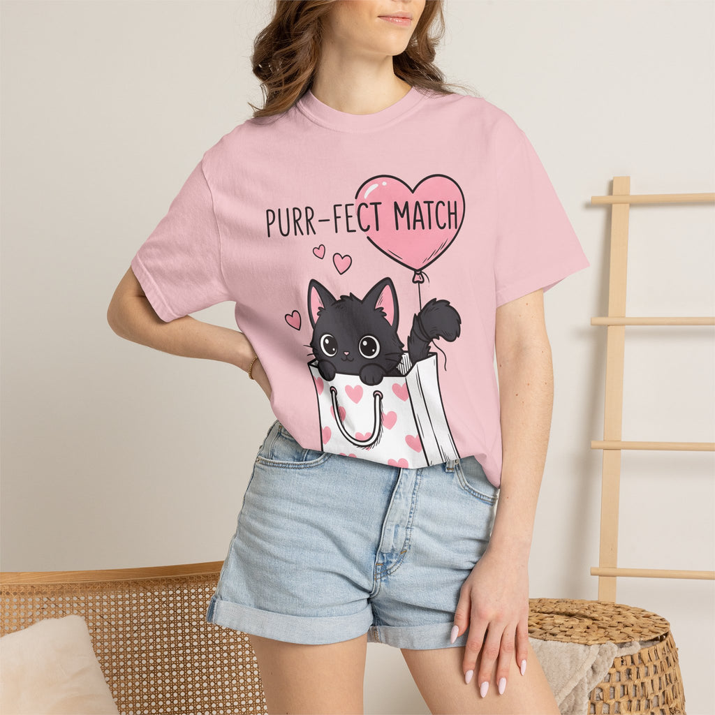 Black Cat Shirt St. Valentines Day Animals Gift Women Whimsical Tee Kitty T-Shirt Valentines Fan Cartoon Tshirt Creature Graphic Line Art