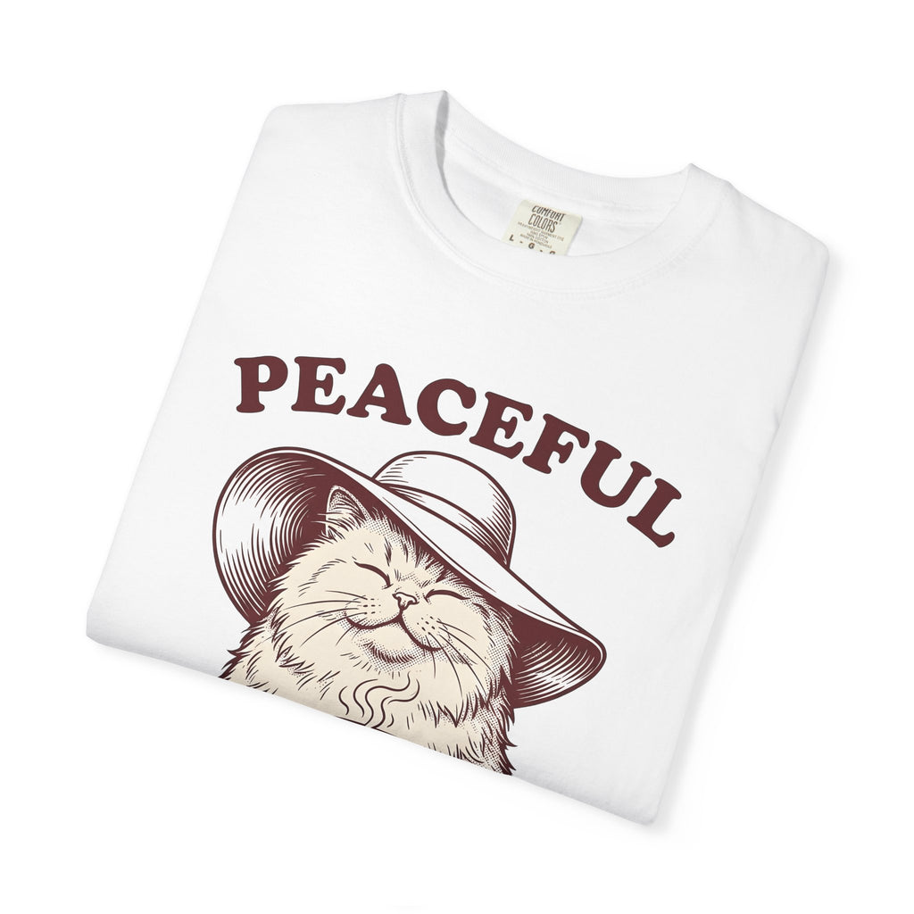 Cat Tea Cup Shirt Cat Relaxation Gift Women Vintage Tee Kitty T-Shirt Feline Fan Retro Tshirt Calm Graphic Hand Drawn Sun Hat Tshirt