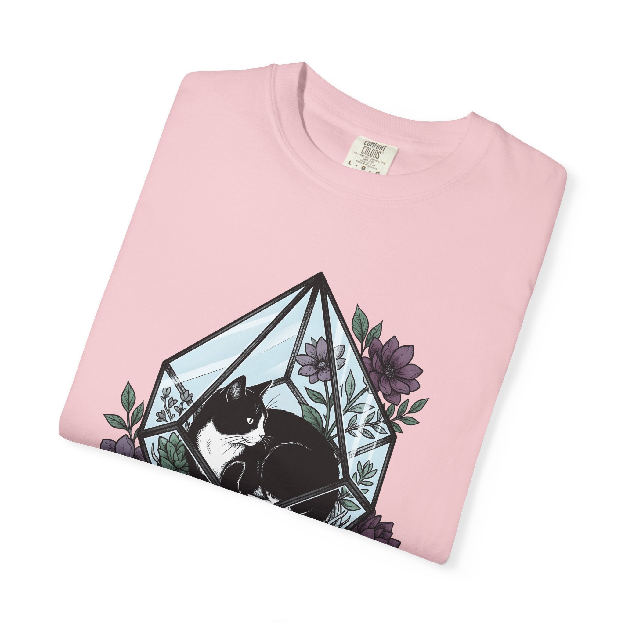 Tuxedo Cat Shirt Cat Plants Gift Women Garden Tee Black Cat T-Shirt Cat Fan Foliage Graphic Tshirt Line Art Aloe Tshirt