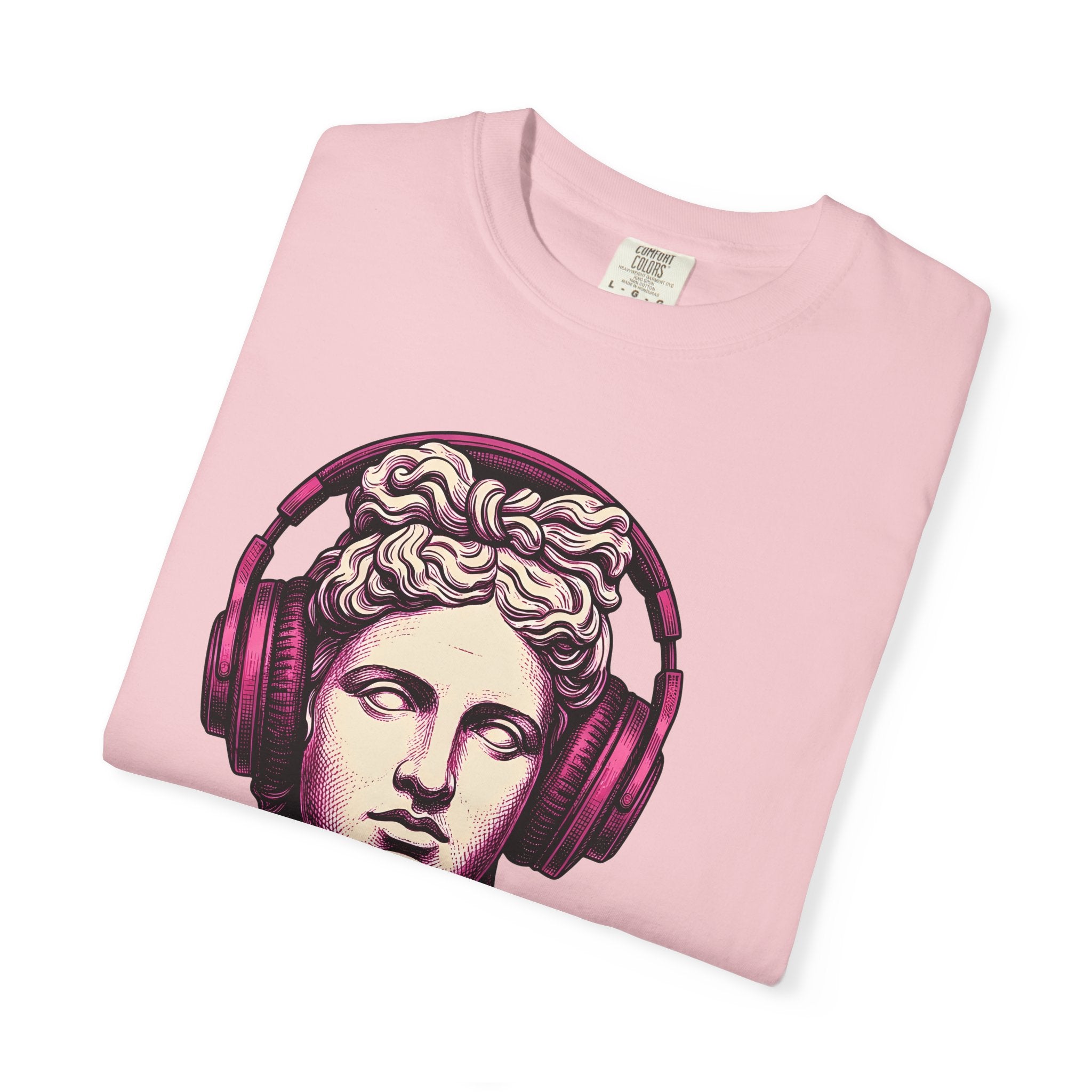 Greek Statue Earbuds Shirt St. Valentine's Day Look Gift Women Graphic Tee Earphones T-Shirt Valentine Fan Illustrated Tshirt Gaze Graphic
