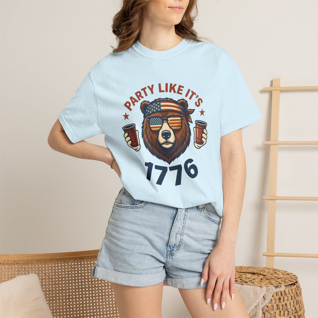 Bear Sunglasses Shirt America Patriotic Gift Women Vintage Tee Teddy T-Shirt Independence Fan Distressed Graphic Retro American Flag Tshirt