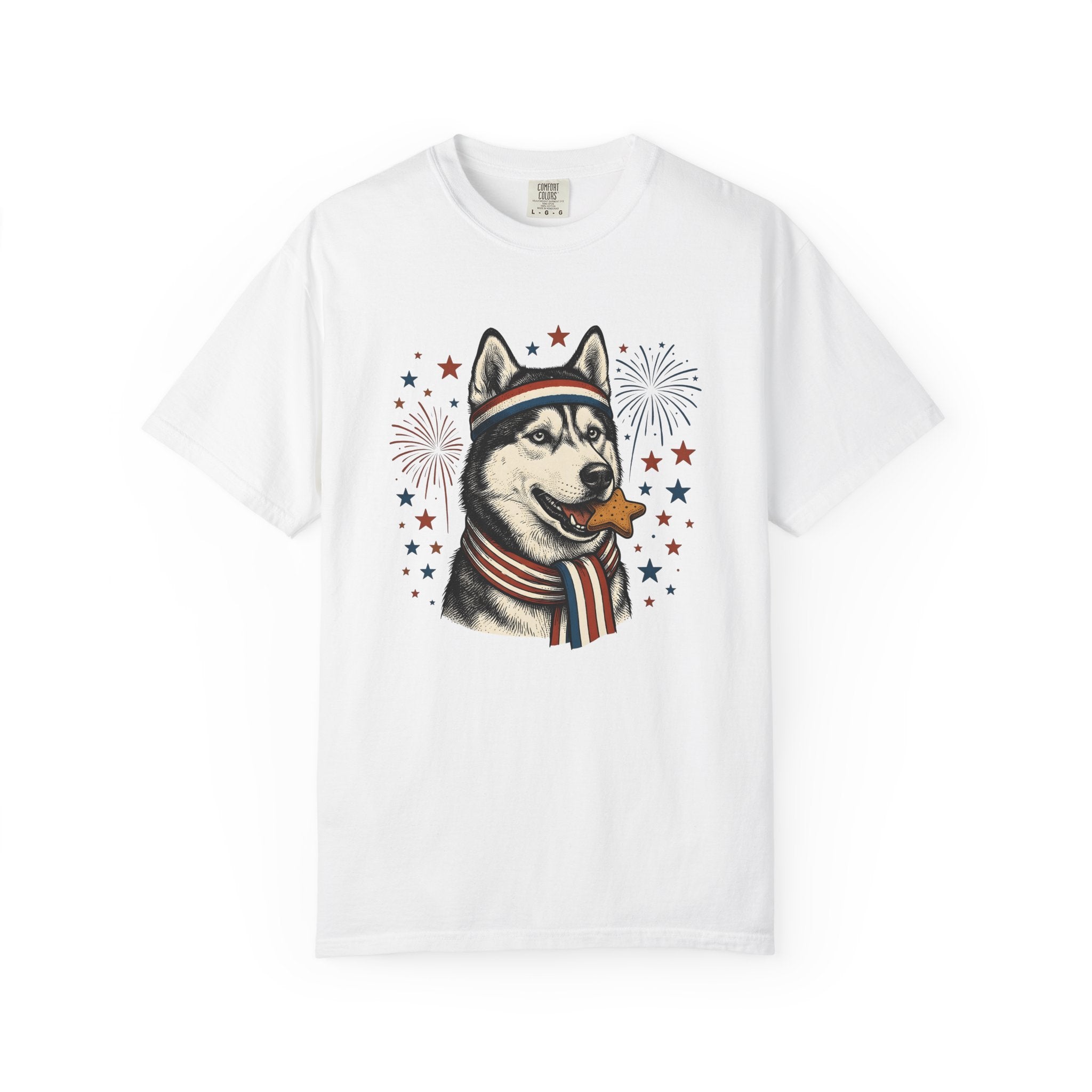 Husky Dog Shirt Dog Patriotic Gift Women Vintage Tee Siberian Husky T-Shirt Dog Fan Husky Graphic Tshirt American Graphic Illustration Star