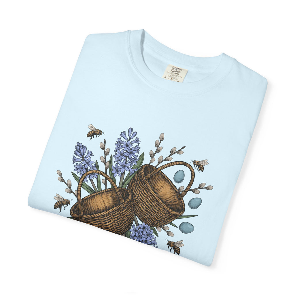 Rattan Basket Shirt Easter Plants Gift Women Flower Tee Wicker T-Shirt Easter Fan Floral Tshirt Foliage Graphic Hand Drawn Garden Blooms