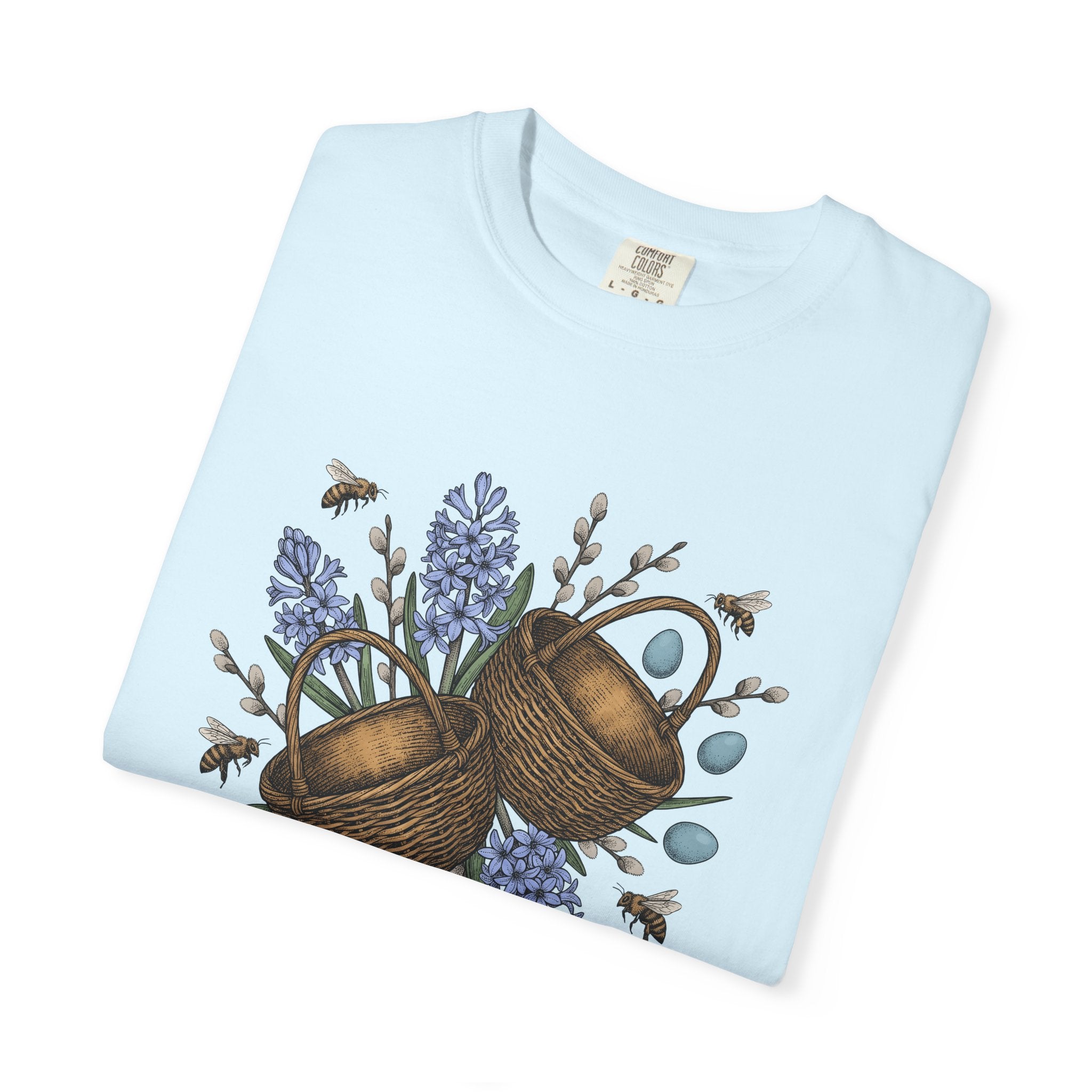 Rattan Basket Shirt Easter Plants Gift Women Flower Tee Wicker T-Shirt Easter Fan Floral Tshirt Foliage Graphic Hand Drawn Garden Blooms