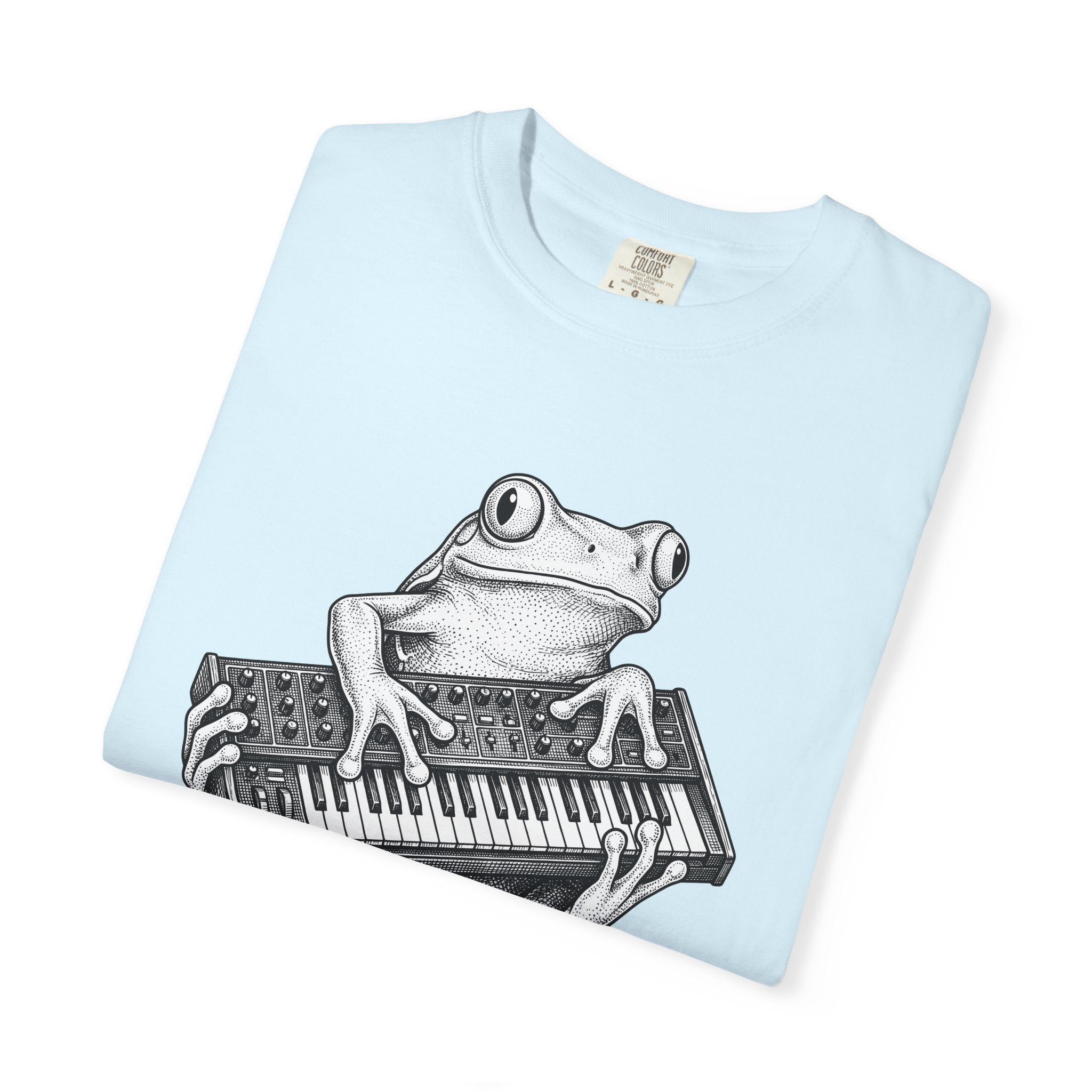 Frog Piano Shirt Frog Instrument Gift Women Sketch Tee Piano T-Shirt Toad Enthusiast Drawing Design Retro Keyboard Tshirt