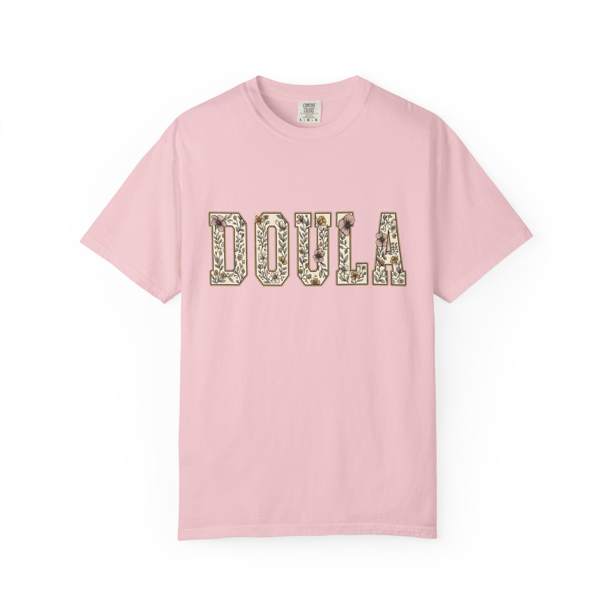 Botanical Block Letters Shirt Doula Bouquet Gift Women Hippie Tee Typography T-Shirt Birth Worker Fan Bohemian Tshirt Floral Graphic Classic