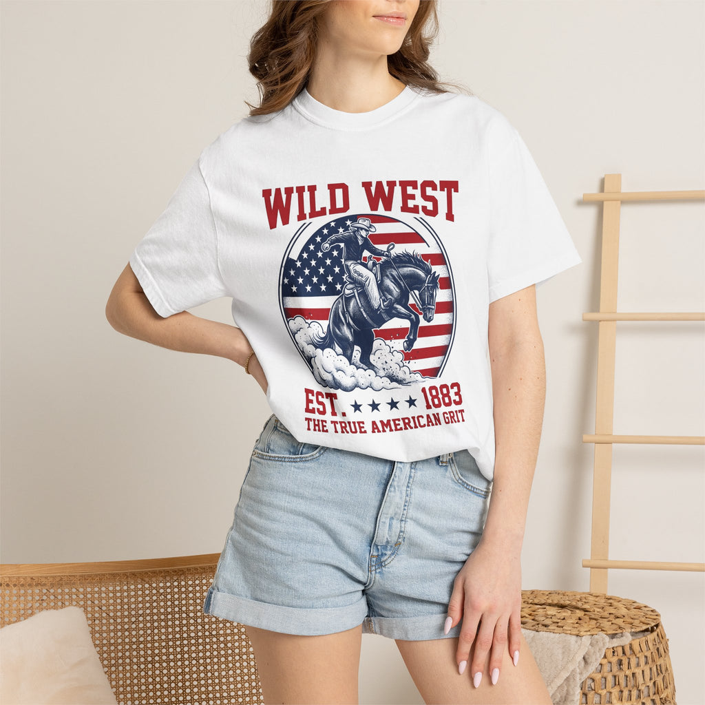 Western Horse Shirt America Rodeo Gift Women Rustic Tee Stallion T-Shirt Patriot Fan Mustang Tshirt Rodeo Graphic Old School Usa Flag Tshirt