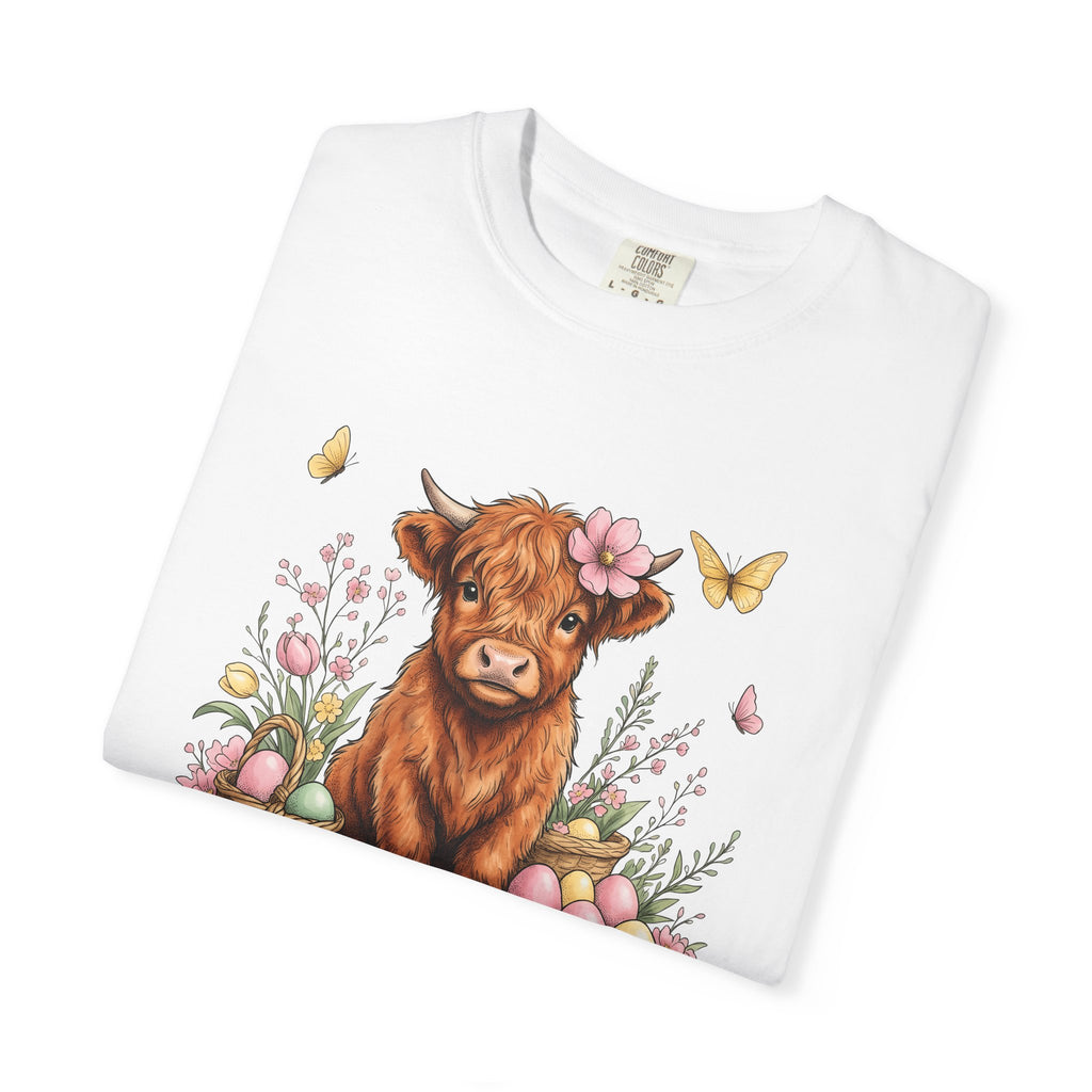 Highland Cattle Shirt Easter Rustic Gift Women Line Art Tee Cow T-Shirt Spring Fan Illustrated Tshirt Country Graphic Hand Drawn Decorative