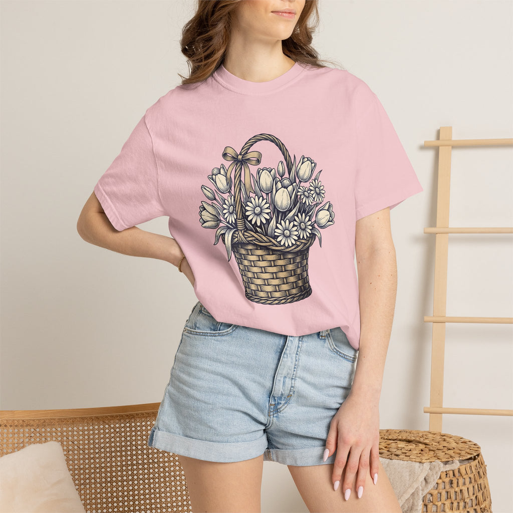 Spring Flowers Shirt Easter Arrangement Gift Women Cartoon Tee Florals T-Shirt Easter Fan Comic Tshirt Bouquet Graphic Illustration Bowtie
