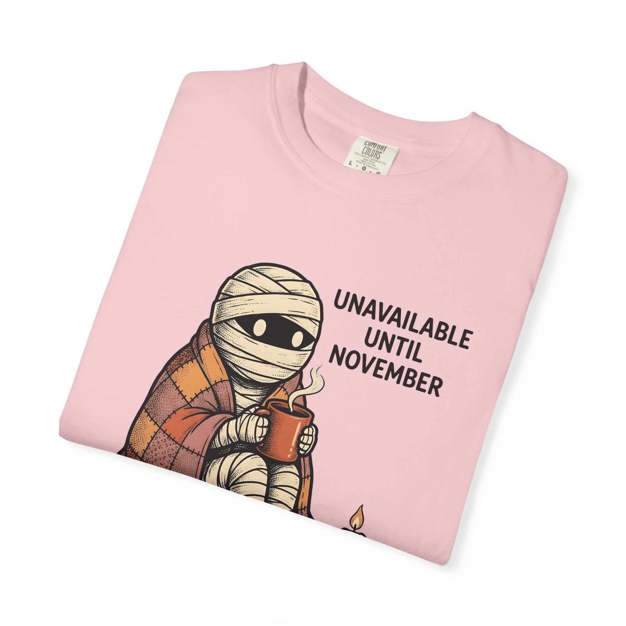 Mummy Coffee Shirt Halloween Cozy Gift Women Cartoon Tee Coffee T-Shirt Horror Fan Comic Tshirt Snug Graphic Retro Candle Tshirt