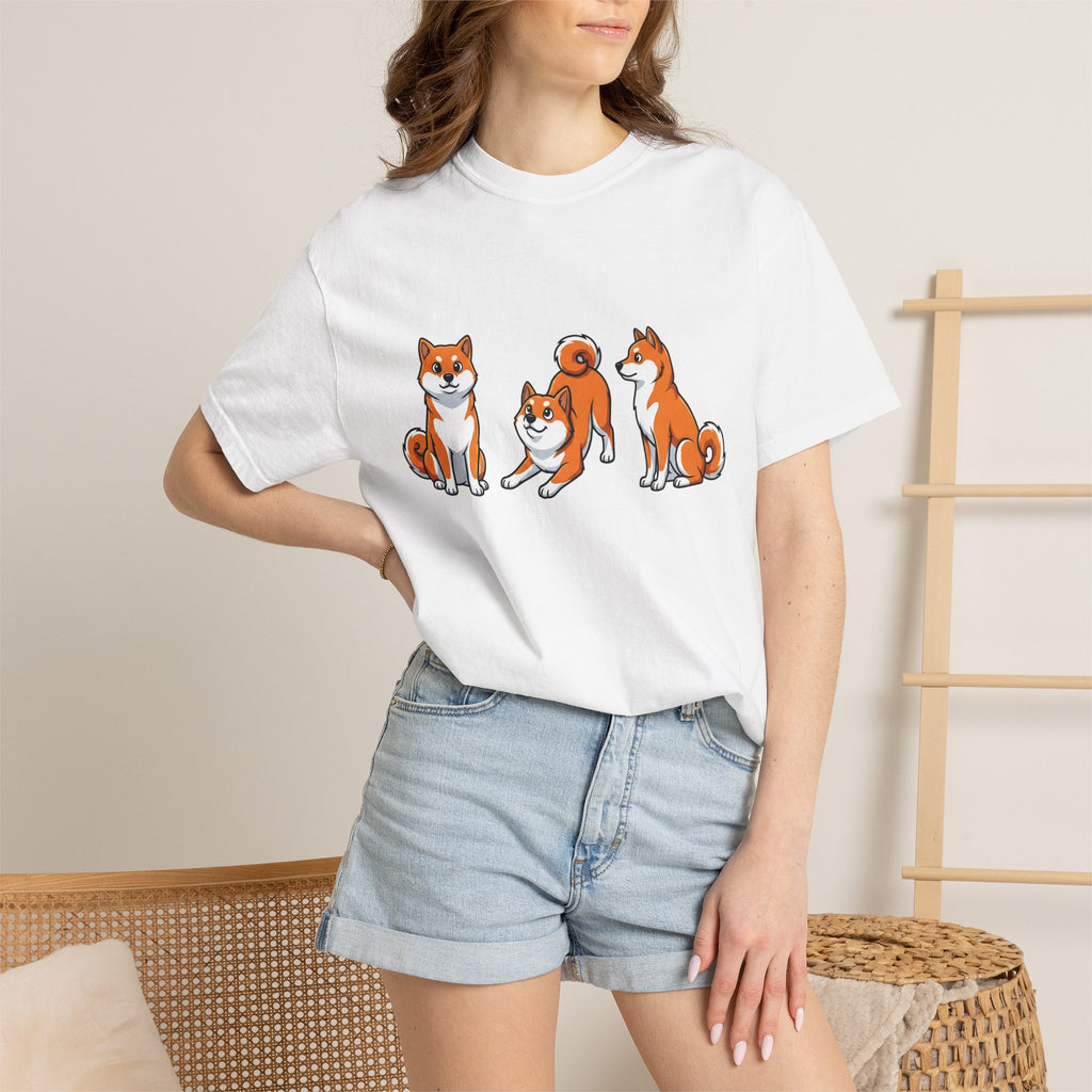 Shiba Inu Dogs Shirt Dog Fauna Gift Women Line Art Tee Shiba Inu T-Shirt Dog Fan Drawing Graphic Tshirt Doodle Fun Pose Tshirt