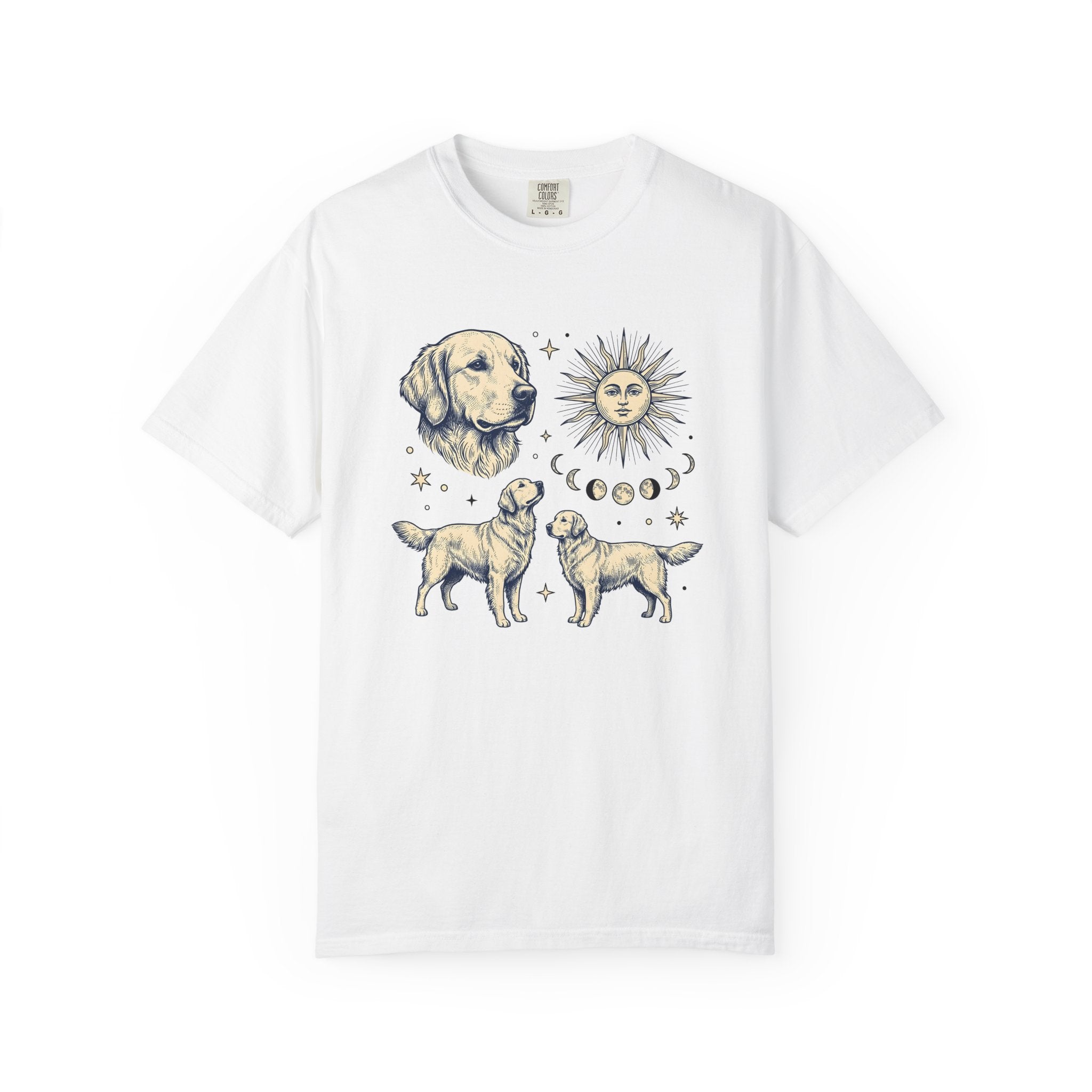 Golden Retriever Shirt Dog Planets Gift Women Sketch Tee Retriever T-Shirt Dog Fan Puppy Tshirt Universe Graphic Galaxy Moon Phases Tshirt