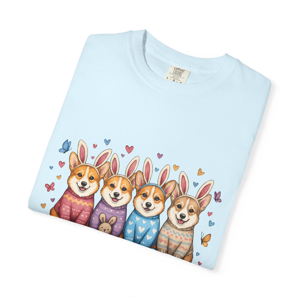 Corgi Puppies Shirt Easter Pets Gift Women Adorable Tee Puppy T-Shirt Easter Fan Cute Tshirt Animal Graphic Sketch Bunny Hat Tshirt