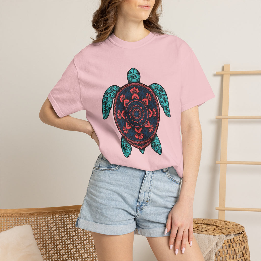 Mandala Turtle Shirt Boho Chic Aquatic Gift Women Gypsy Tee Turtle T-Shirt Bohemian Fan Tribal Tshirt Marine Graphic Outline Bloom Tshirt