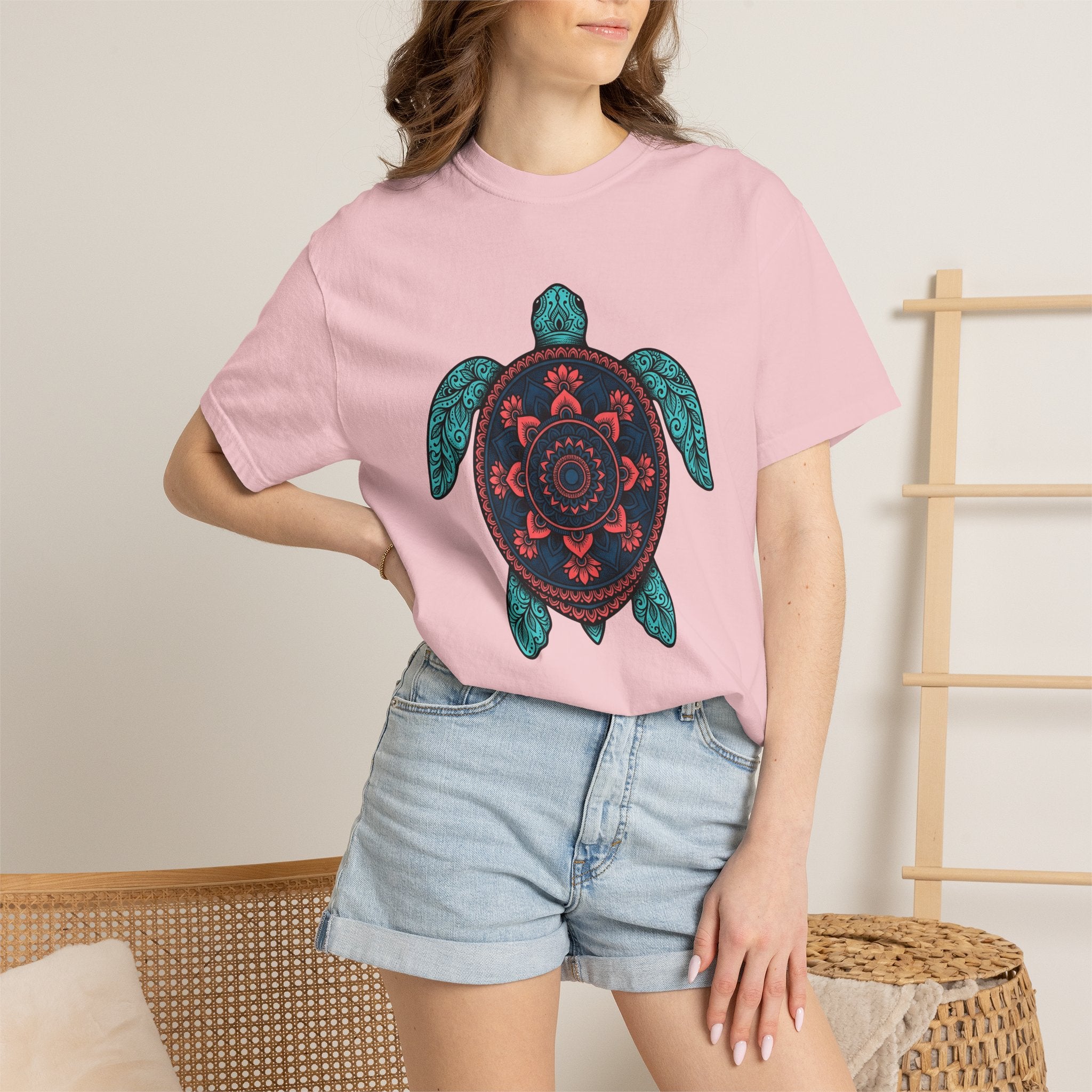Mandala Turtle Shirt Boho Chic Aquatic Gift Women Gypsy Tee Turtle T-Shirt Bohemian Fan Tribal Tshirt Marine Graphic Outline Bloom Tshirt