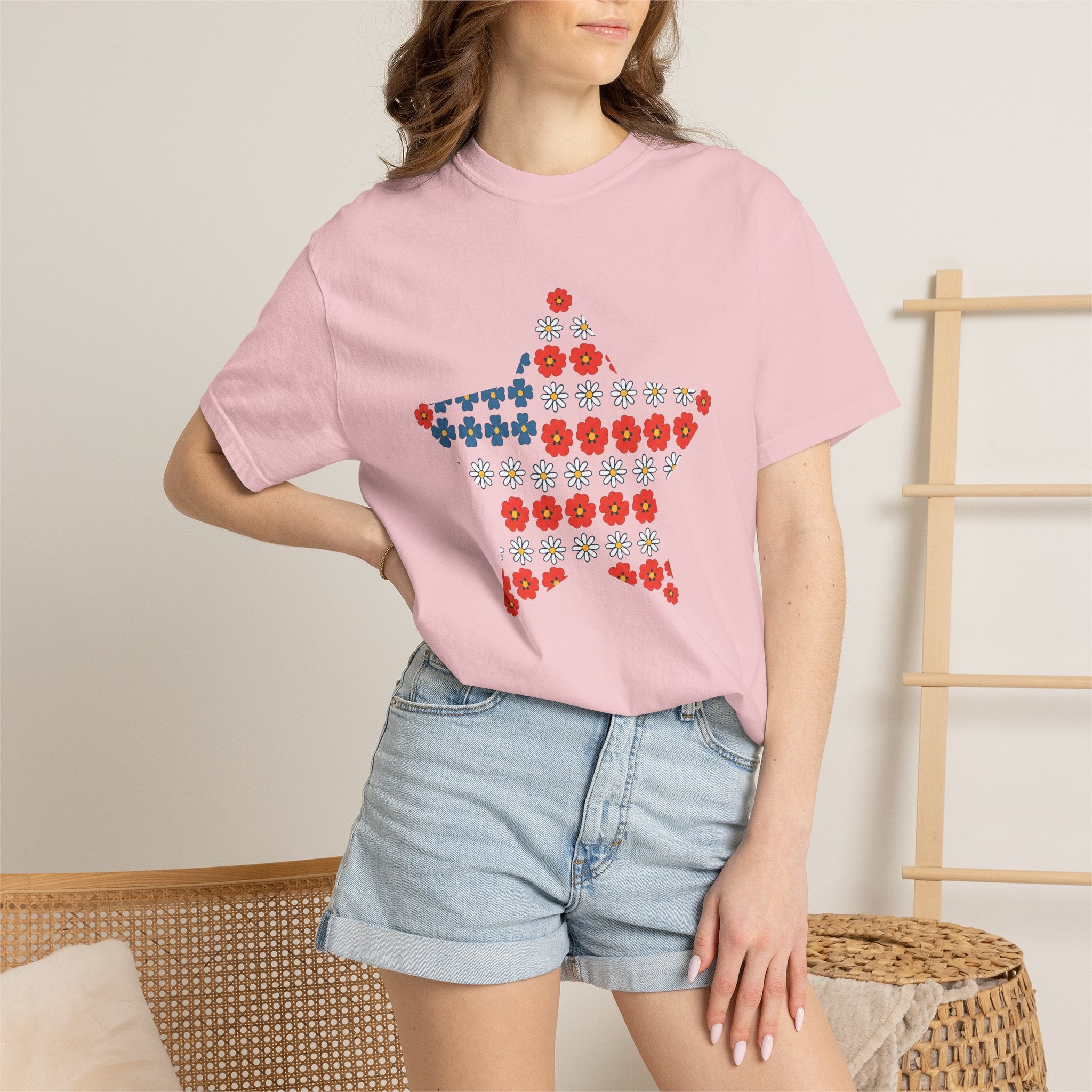 Floral Star Shirt 4th Of July Patriotic Gift Women Boho Tee Starburst T-Shirt Fireworks Fan Vintage Tshirt American Graphic Retro Daisy