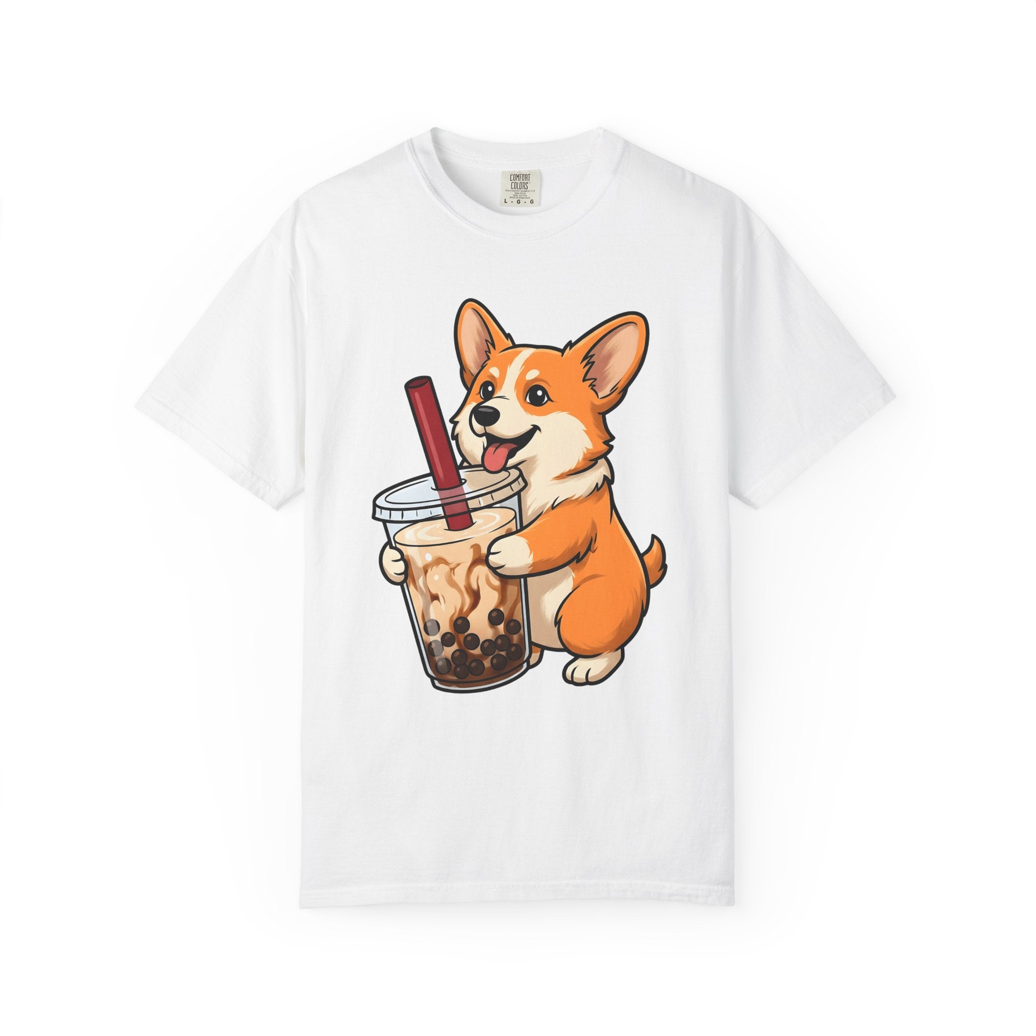 Corgi Dog Shirt Dog Food Gift Women Cute Tee Puppy T-Shirt Dog Fan Canine Tshirt Foodie Graphic Cartoon Bubble Tea Tshirt