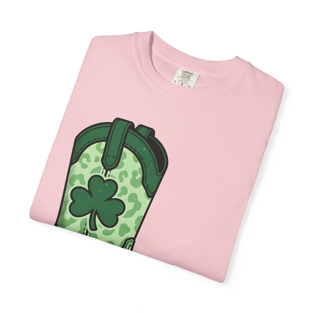 Leather Boot Shirt St Patrick's Day Farm Gift Women Line Art Tee Boot T-Shirt Luck Fan Illustrated Tshirt Ranch Graphic Old School Four Leaf