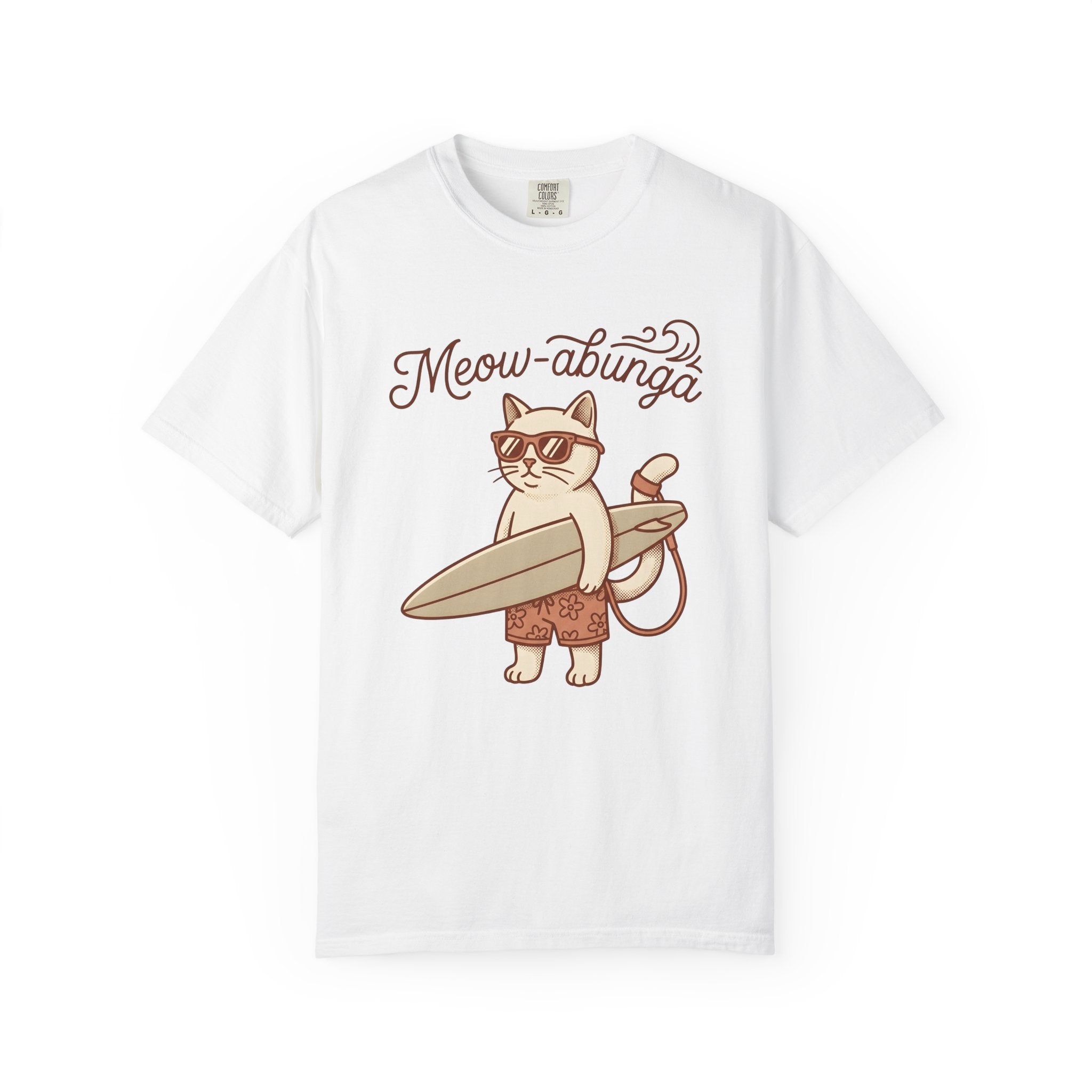 Kitty Surfer Shirt Cat Shore Gift Women Line Art Tee Cat T-Shirt Feline Fan Minimalist Tshirt Beach Graphic Classic Cool Glasses Tshirt