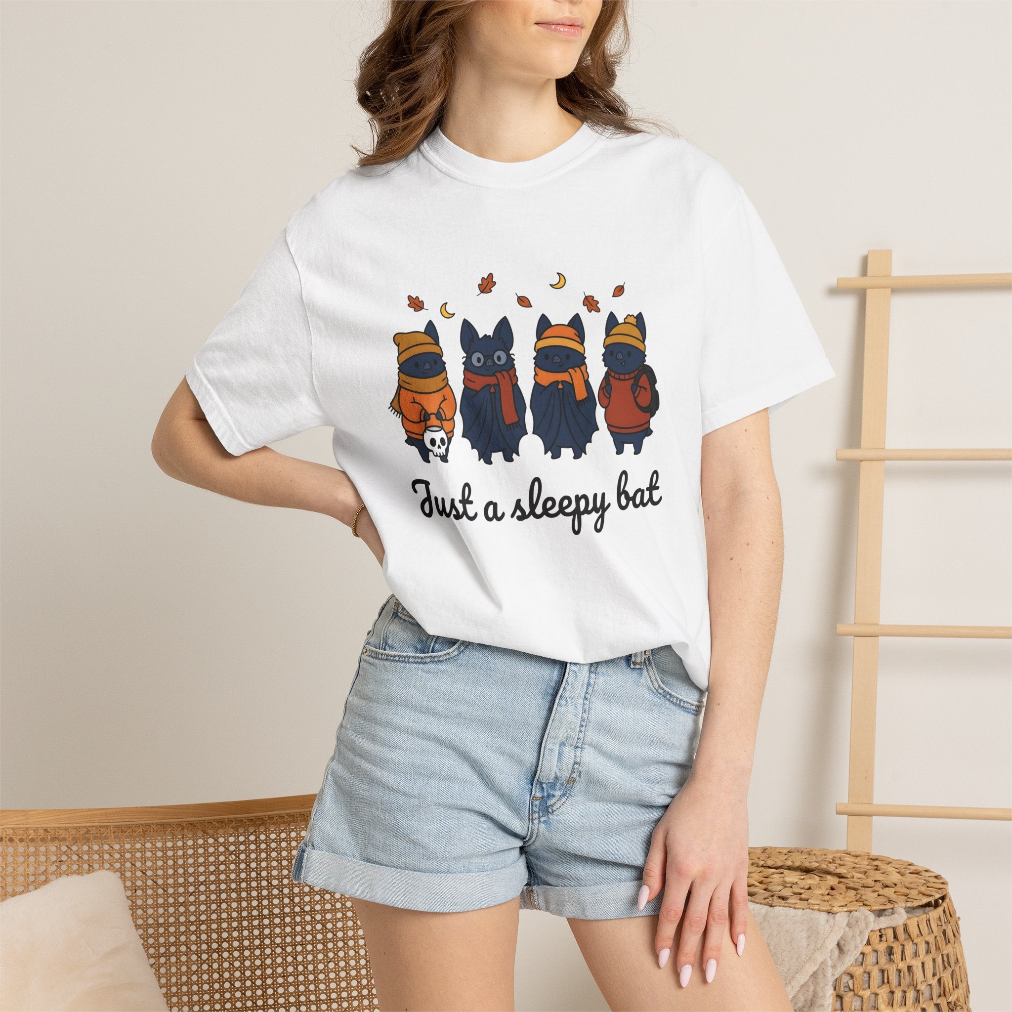 Adorable Bat Shirt Halloween Wildlife Gift Women Comic Tee Flying Fox T-Shirt Spooky Fan Cartoon Tshirt Animal Graphic Chibi Fall Foliage