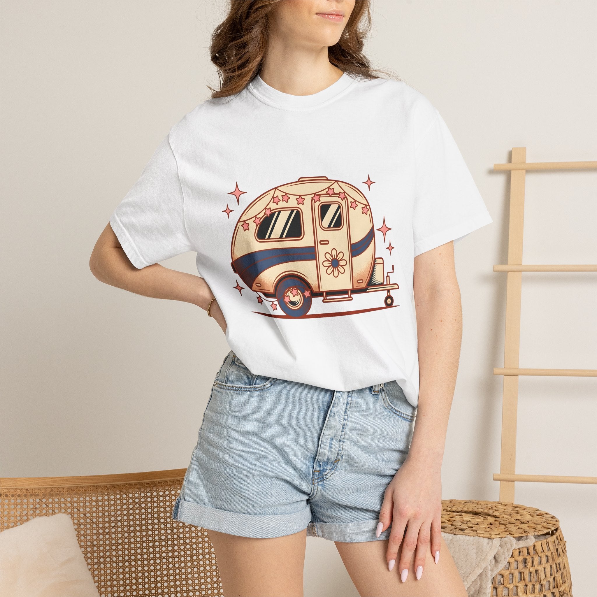 Camper Van Shirt America 4Th Of July Camping Gift Women Retro Tee Motorhome T-Shirt Patriot Fan Vintage Camper Graphic Tshirt Vintage Stars