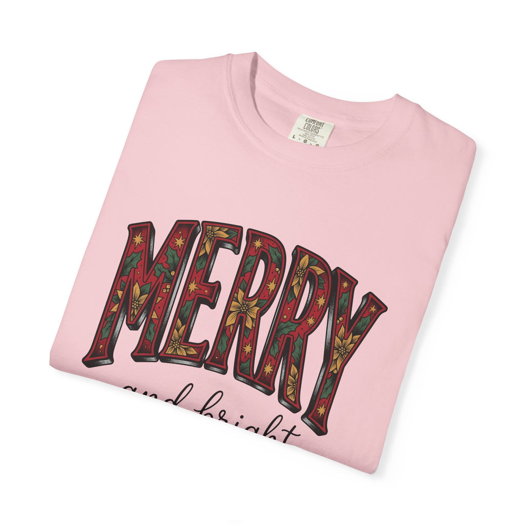 Poinsettia Holly Words Shirt Christmas Festivities Gift Women Merry Tee Christmas Decoration T-Shirt Holiday Fan Christmas Art Tshirt
