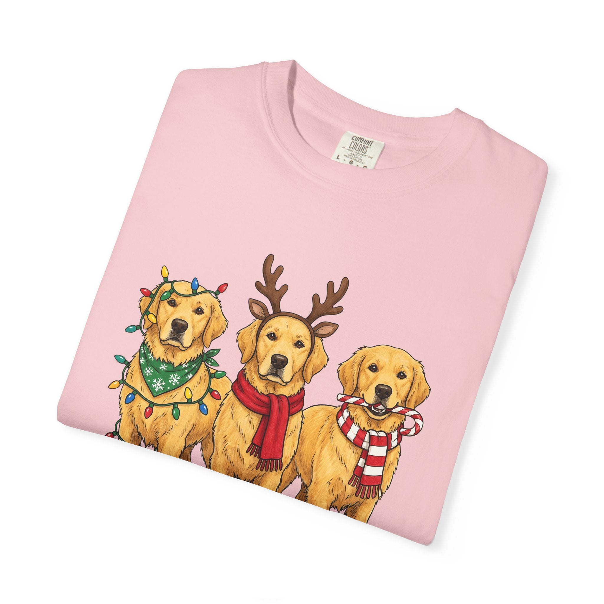 Retriever Dog Shirt Christmas Pets Gift Women Sketch Tee Dog T-Shirt Christmas Fan Drawing Graphic Retro Holiday Lights Tshirt