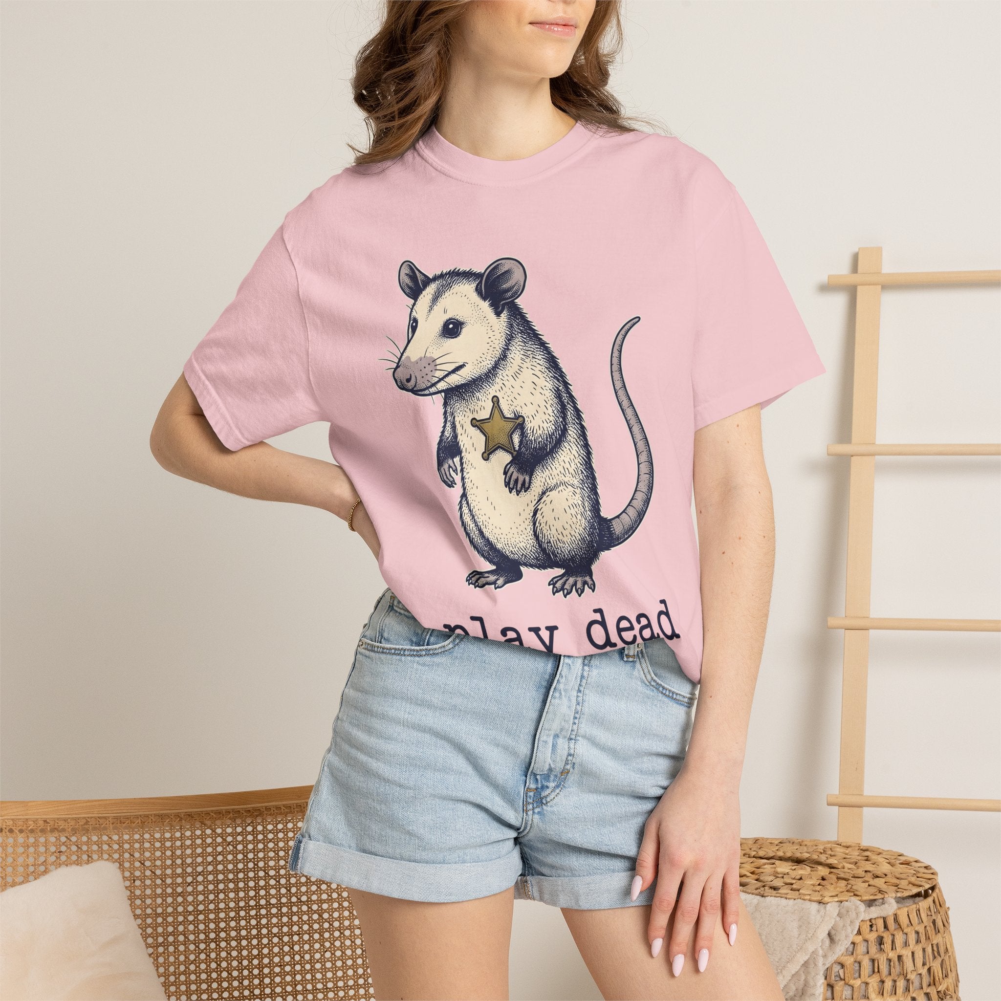 Possum Marshal Shirt Possum Fauna Gift Women Line Art Tee Opossum T-Shirt Possum Fan Opossum Tshirt Wildlife Graphic Hand Drawn Shield